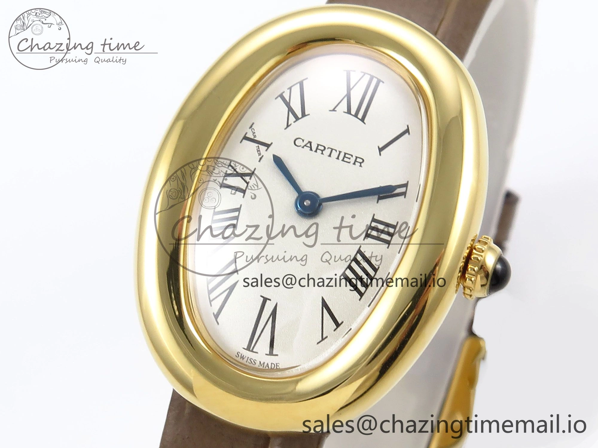Baignoire De Cartier YG AF 1:1 Best Edition Silver Dial on Brown Leather Strap Ronda Quartz
