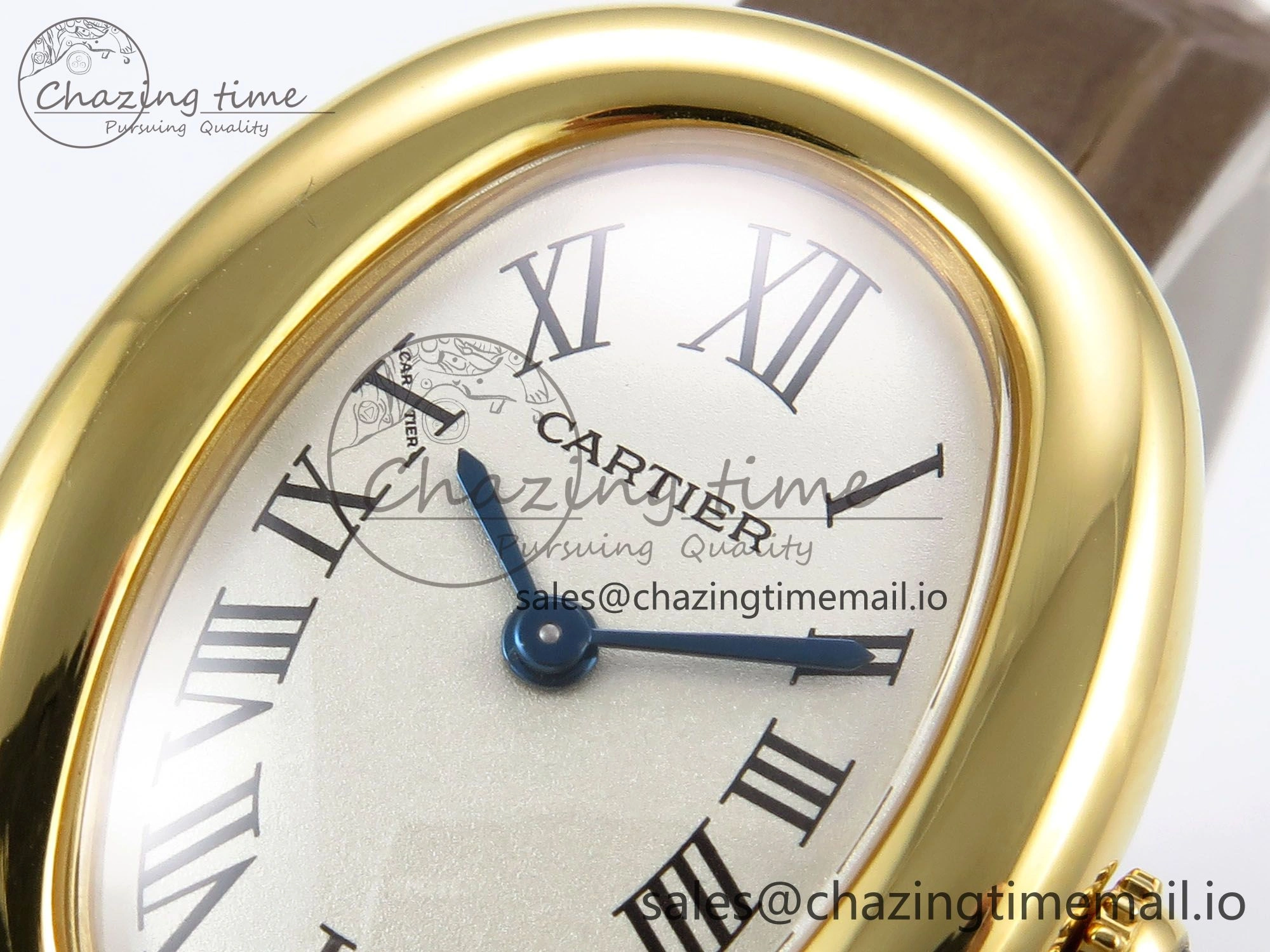 Baignoire De Cartier YG AF 1:1 Best Edition Silver Dial on Brown Leather Strap Ronda Quartz