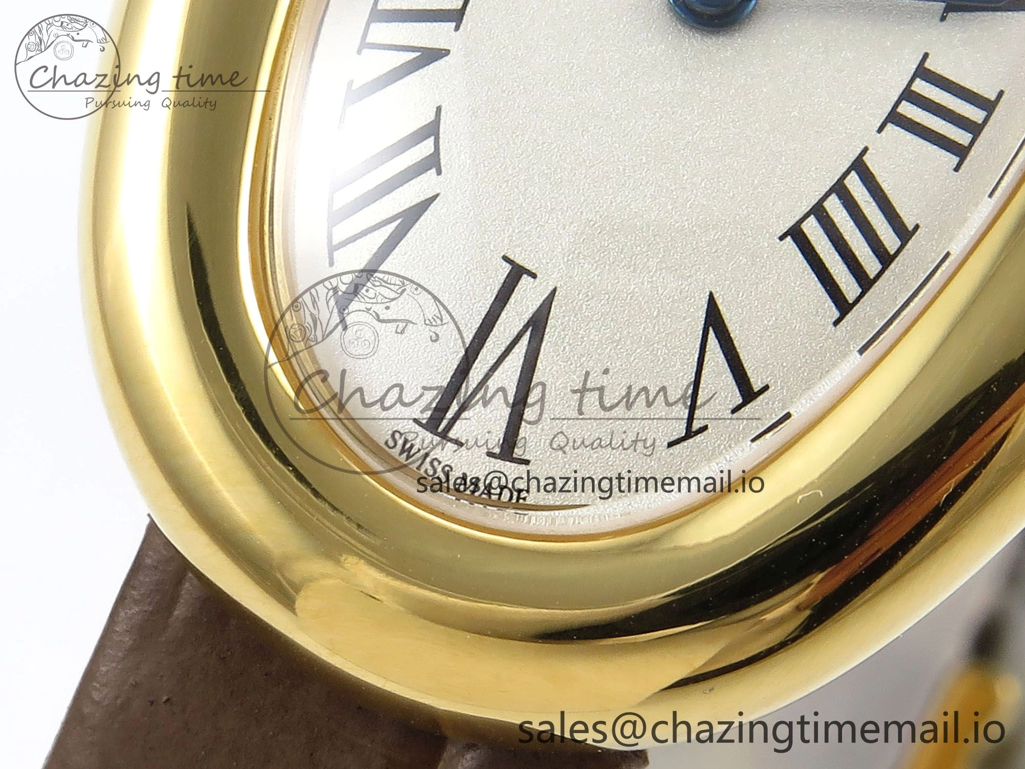 Baignoire De Cartier YG AF 1:1 Best Edition Silver Dial on Brown Leather Strap Ronda Quartz