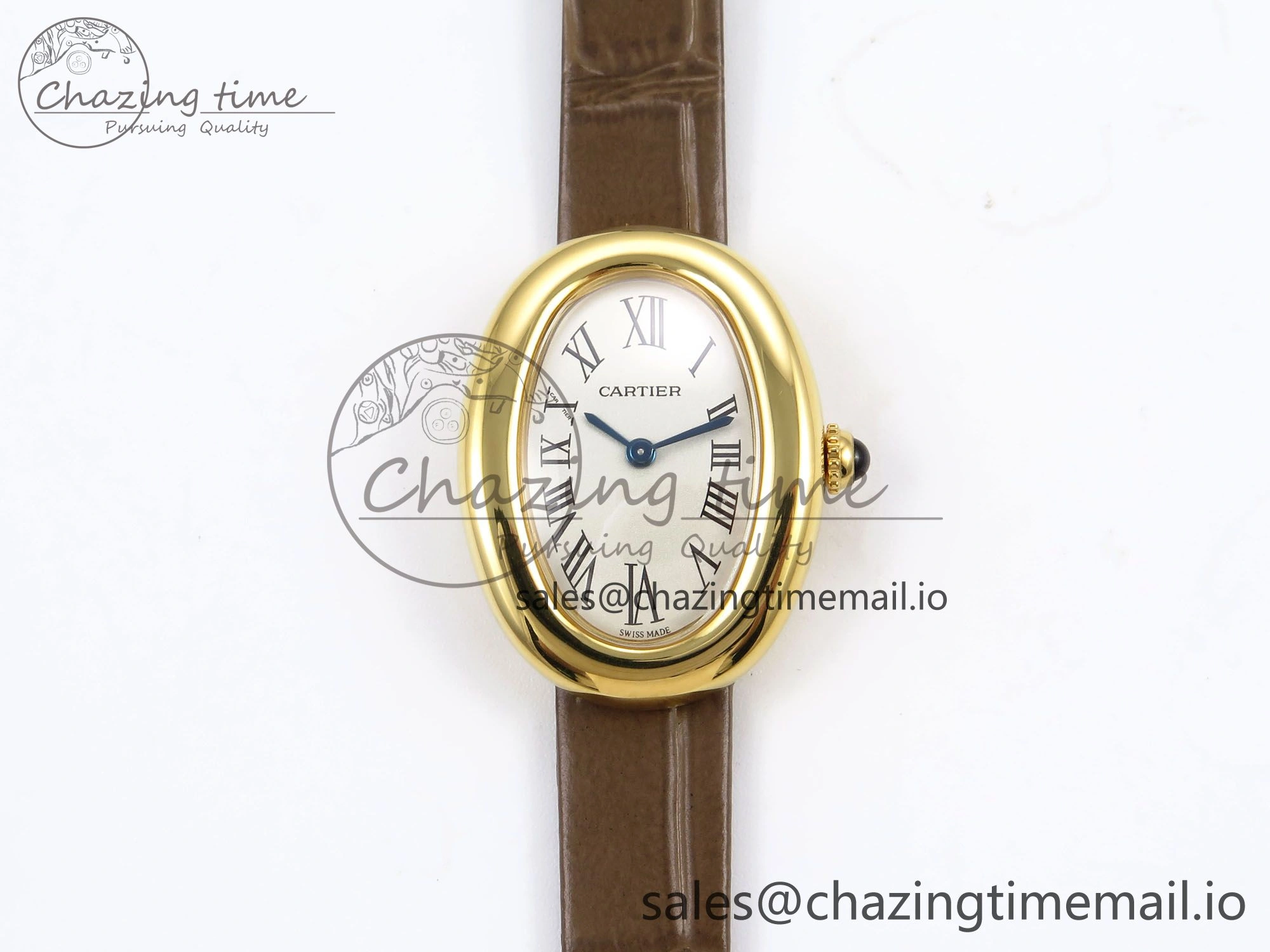 Baignoire De Cartier YG AF 1:1 Best Edition Silver Dial on Brown Leather Strap Ronda Quartz