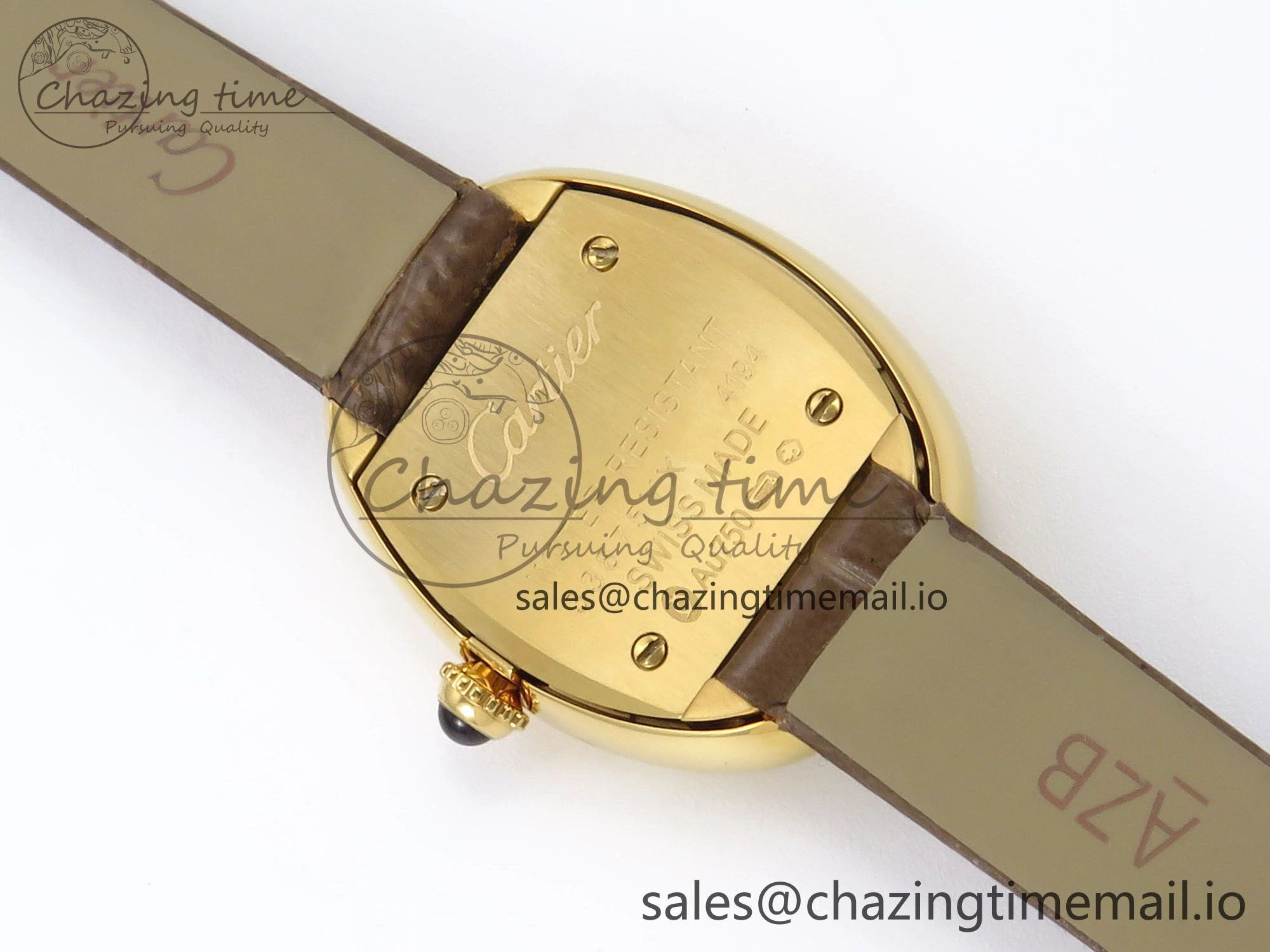 Baignoire De Cartier YG AF 1:1 Best Edition Silver Dial on Brown Leather Strap Ronda Quartz