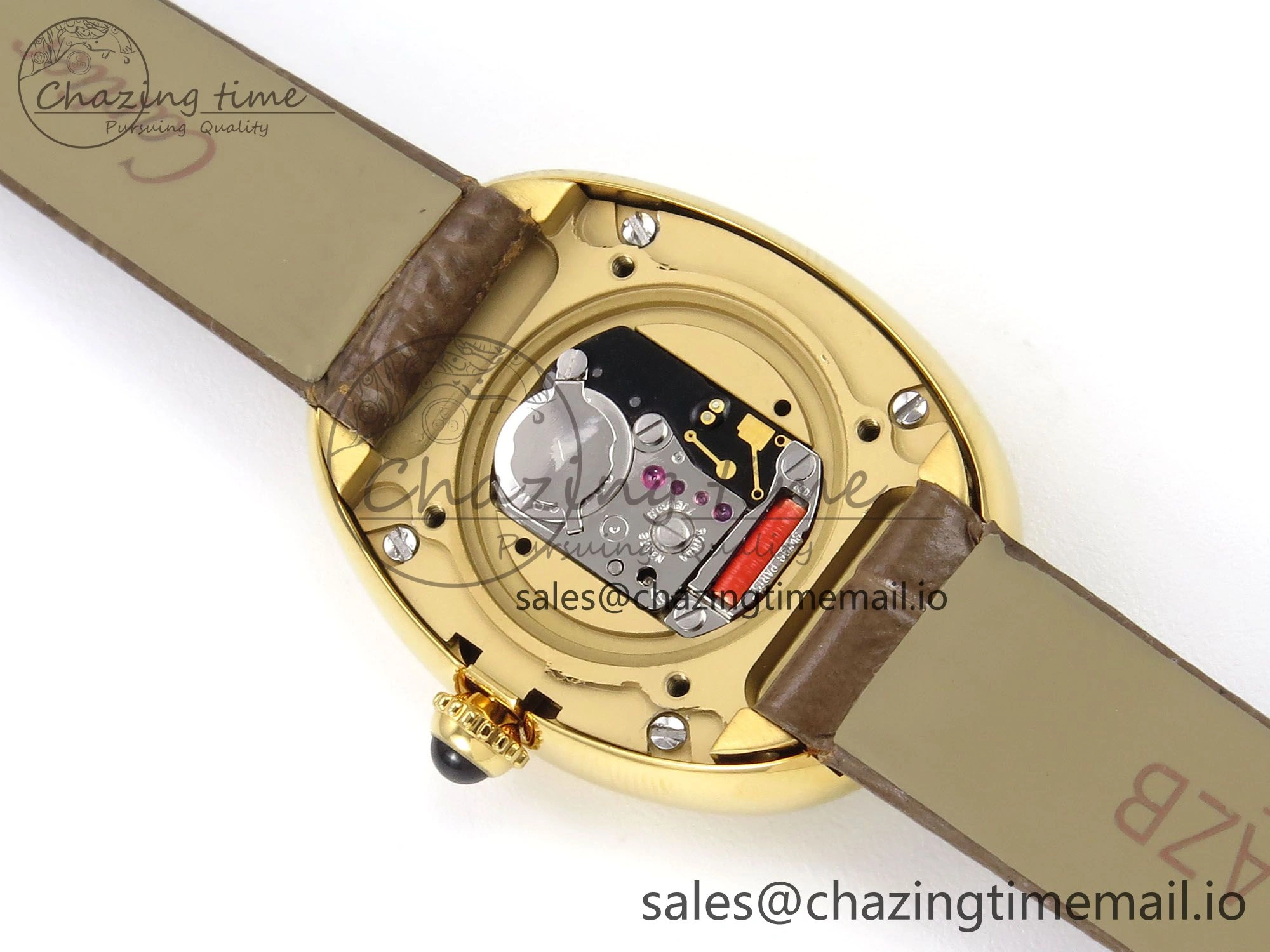 Baignoire De Cartier YG AF 1:1 Best Edition Silver Dial on Brown Leather Strap Ronda Quartz