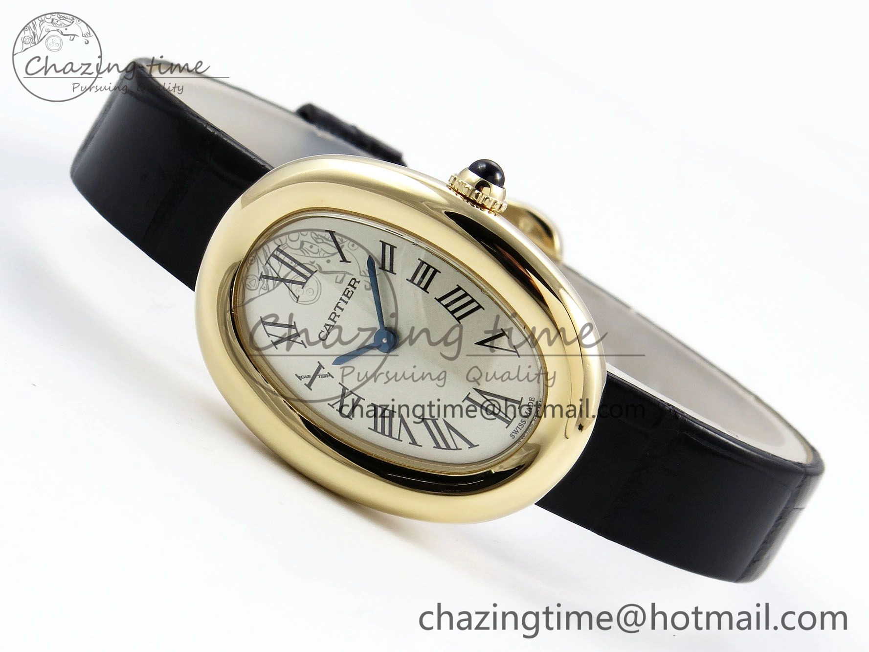Baignoire De Cartier YG DRF 1:1 Best Edition Silver Dial on Black Leather Strap Swiss Quartz