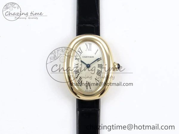 Baignoire De Cartier YG DRF 1:1 Best Edition Silver Dial on Black Leather Strap Swiss Quartz