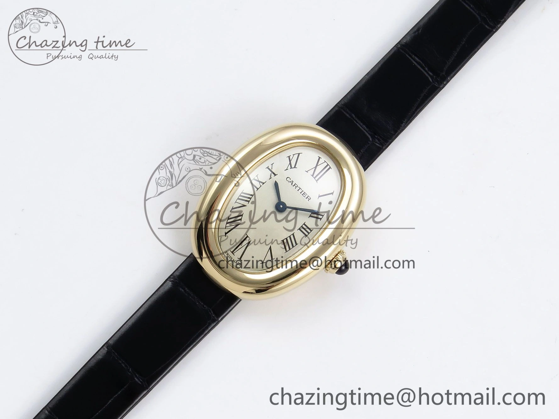 Baignoire De Cartier YG DRF 1:1 Best Edition Silver Dial on Black Leather Strap Swiss Quartz