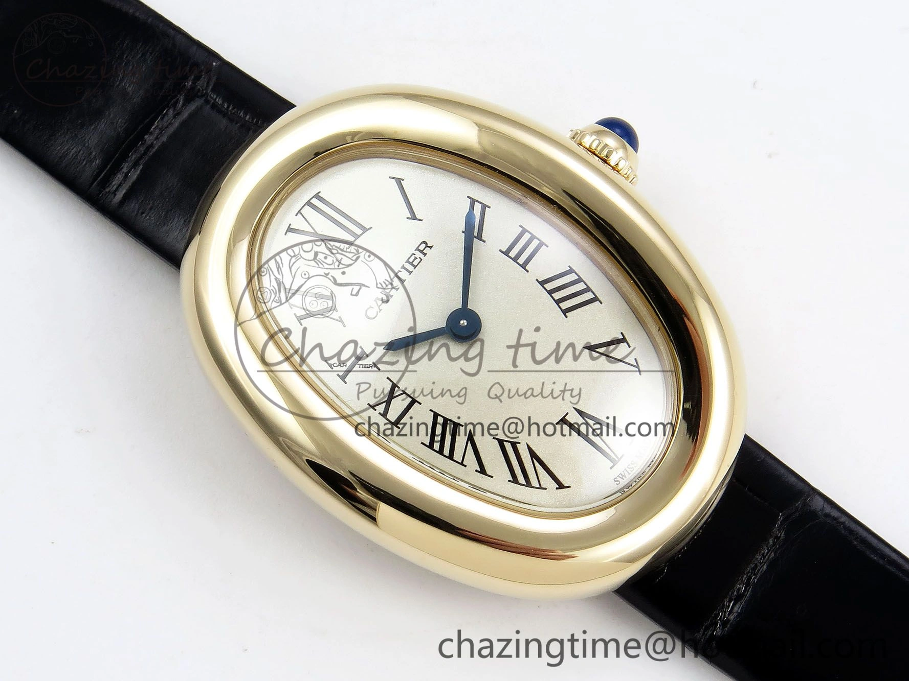 Baignoire De Cartier YG DRF 1:1 Best Edition Silver Dial on Black Leather Strap Swiss Quartz