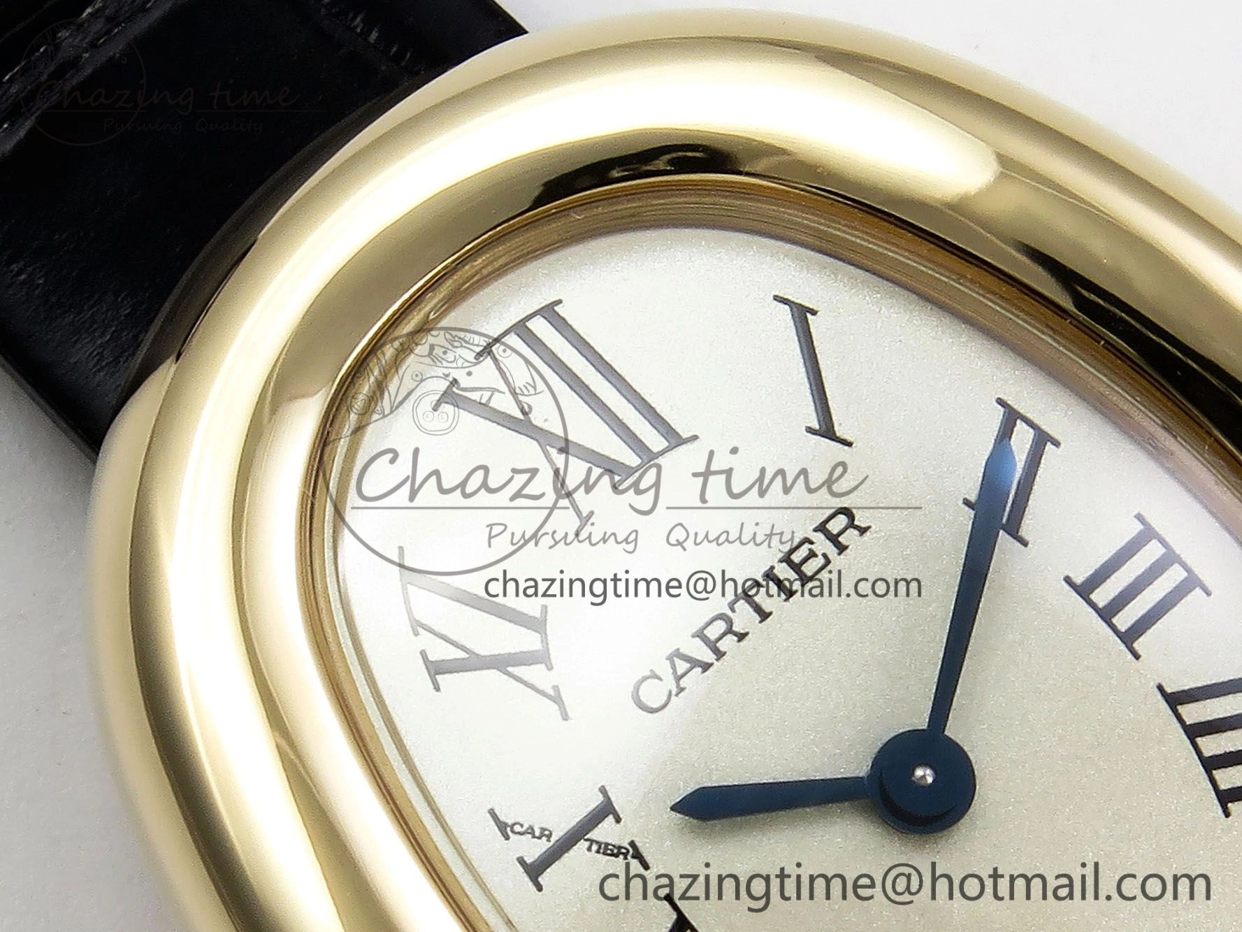 Baignoire De Cartier YG DRF 1:1 Best Edition Silver Dial on Black Leather Strap Swiss Quartz