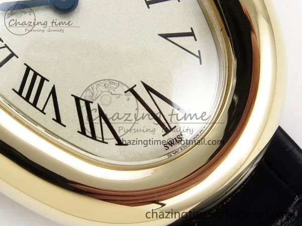 Baignoire De Cartier YG DRF 1:1 Best Edition Silver Dial on Black Leather Strap Swiss Quartz