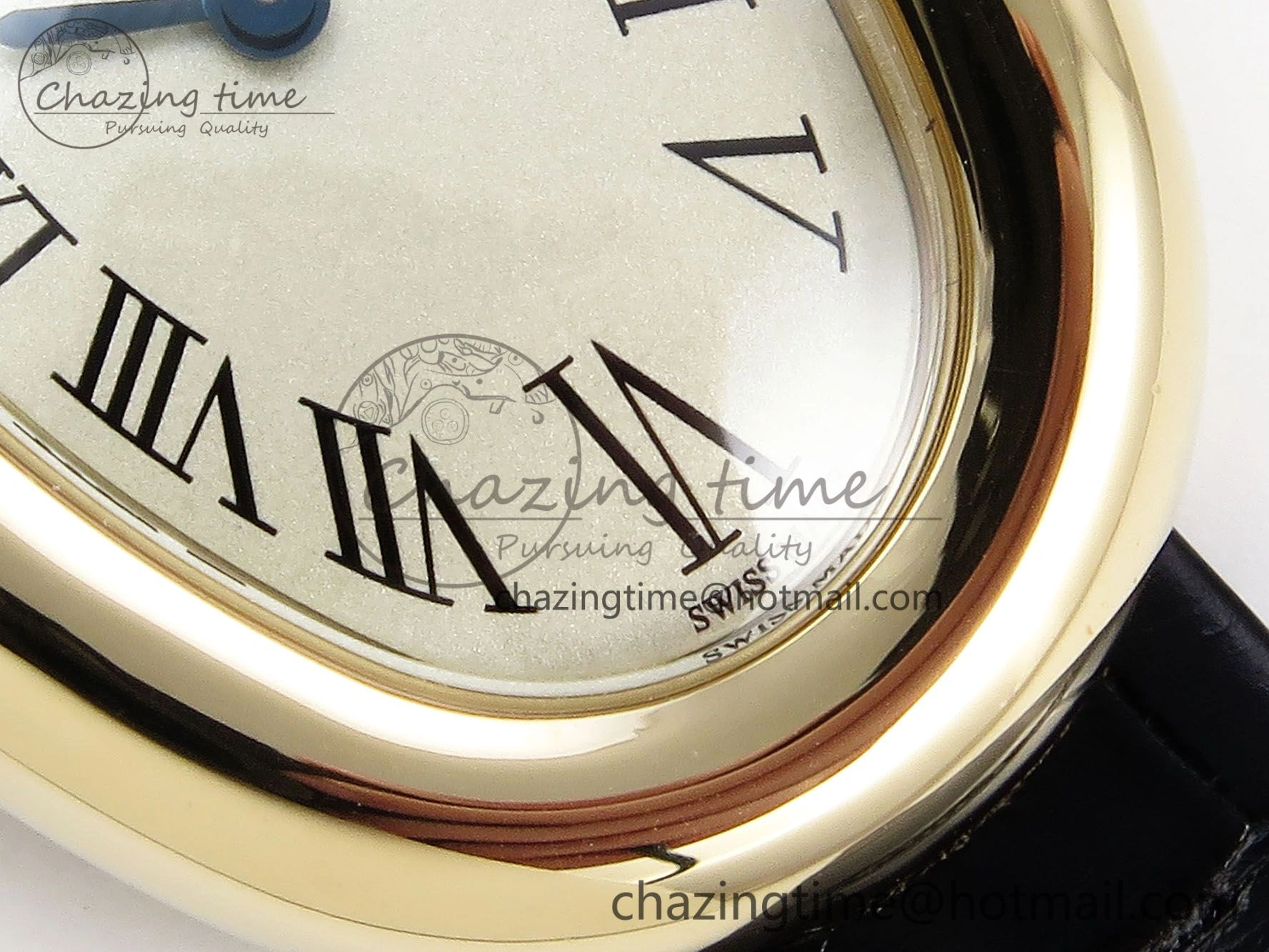 Baignoire De Cartier YG DRF 1:1 Best Edition Silver Dial on Black Leather Strap Swiss Quartz