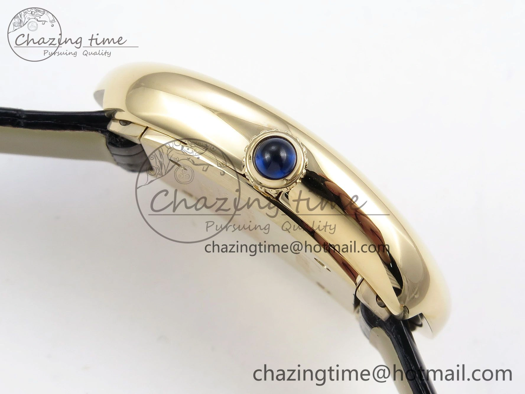 Baignoire De Cartier YG DRF 1:1 Best Edition Silver Dial on Black Leather Strap Swiss Quartz