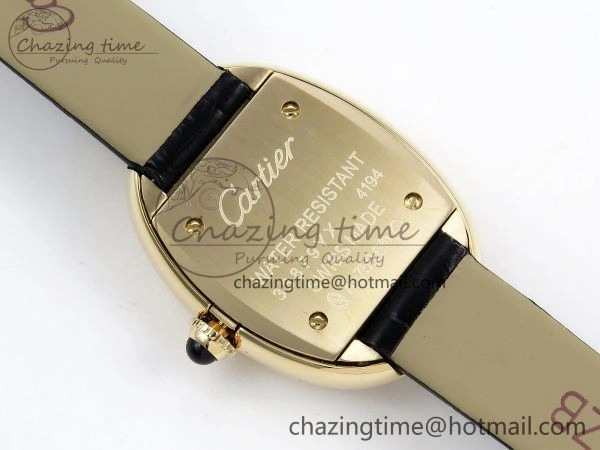 Baignoire De Cartier YG DRF 1:1 Best Edition Silver Dial on Black Leather Strap Swiss Quartz