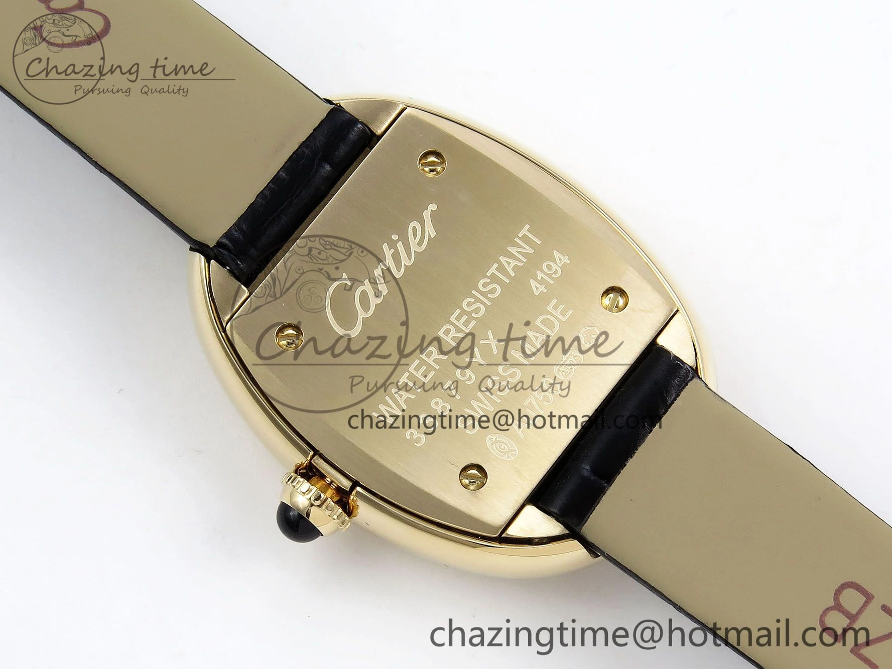 Baignoire De Cartier YG DRF 1:1 Best Edition Silver Dial on Black Leather Strap Swiss Quartz