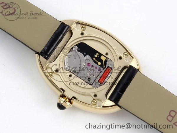 Baignoire De Cartier YG DRF 1:1 Best Edition Silver Dial on Black Leather Strap Swiss Quartz