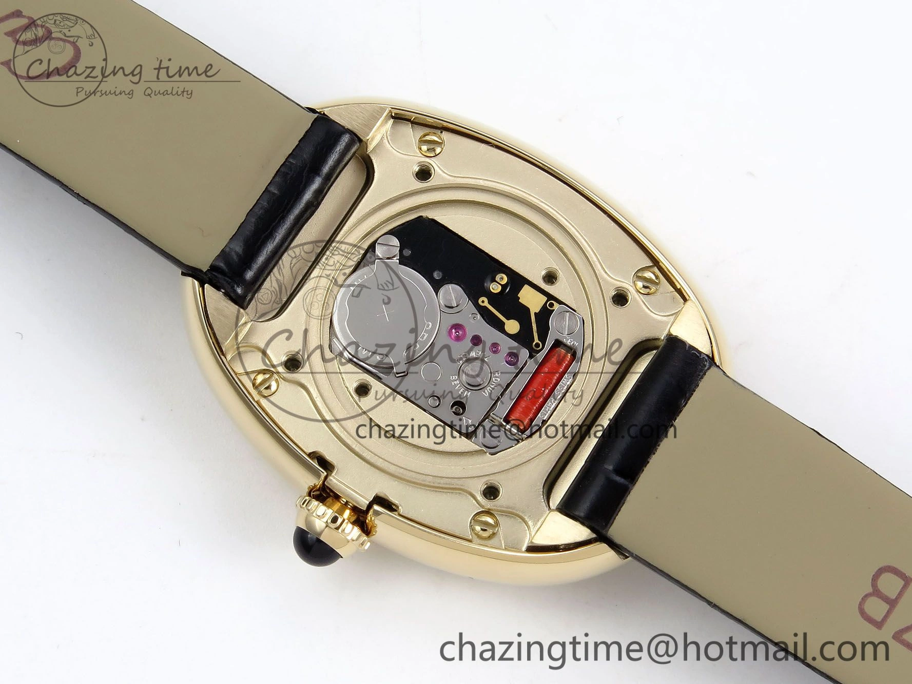 Baignoire De Cartier YG DRF 1:1 Best Edition Silver Dial on Black Leather Strap Swiss Quartz