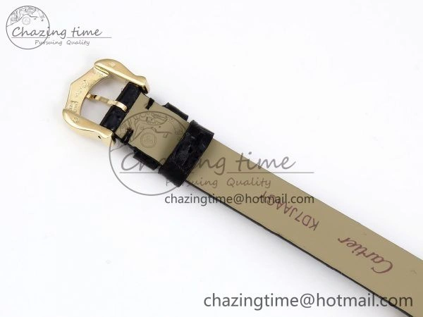 Baignoire De Cartier YG DRF 1:1 Best Edition Silver Dial on Black Leather Strap Swiss Quartz