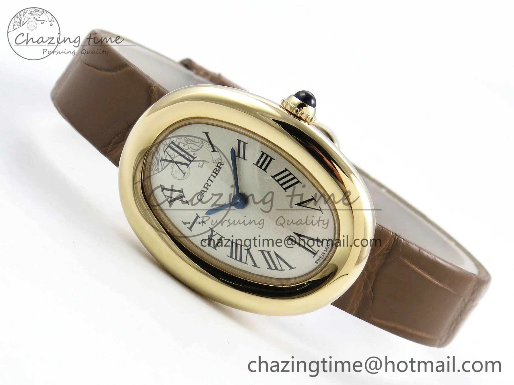 Baignoire De Cartier YG DRF 1:1 Best Edition Silver Dial on Brown Leather Strap Swiss Quartz