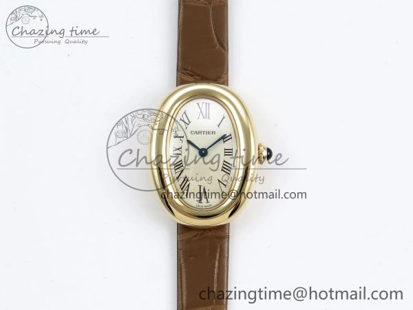 Baignoire De Cartier YG DRF 1:1 Best Edition Silver Dial on Brown Leather Strap Swiss Quartz