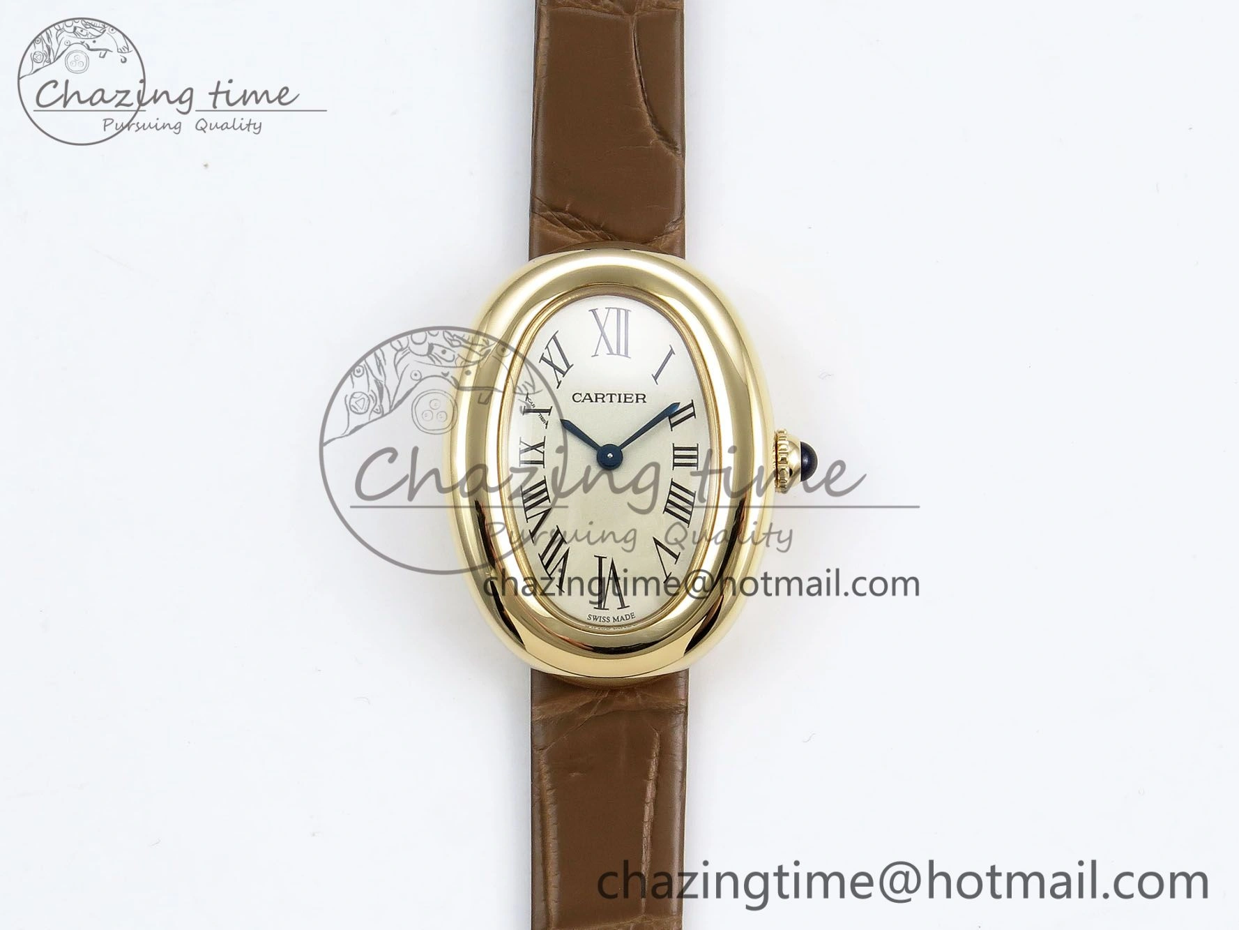 Baignoire De Cartier YG DRF 1:1 Best Edition Silver Dial on Brown Leather Strap Swiss Quartz