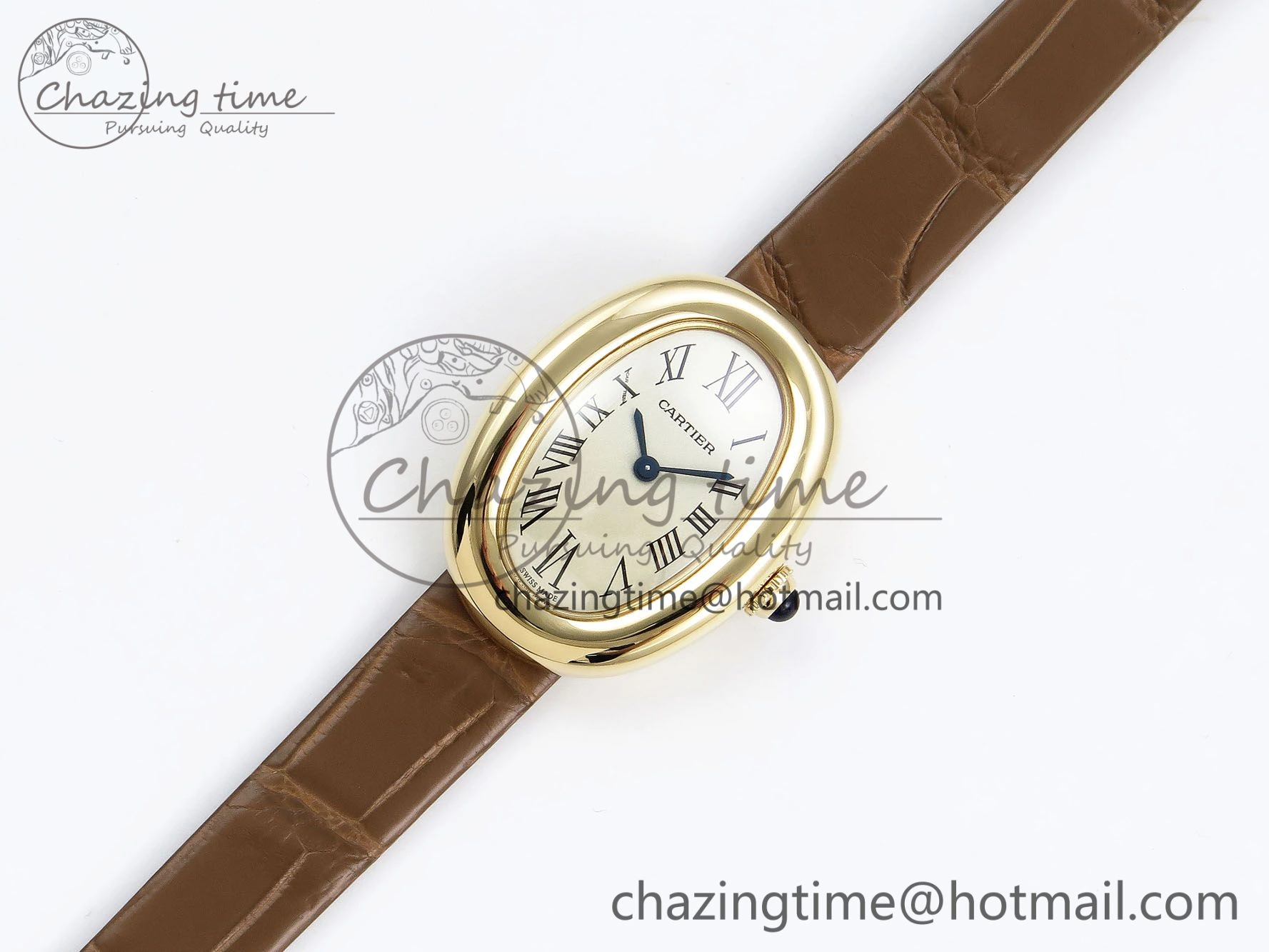 Baignoire De Cartier YG DRF 1:1 Best Edition Silver Dial on Brown Leather Strap Swiss Quartz