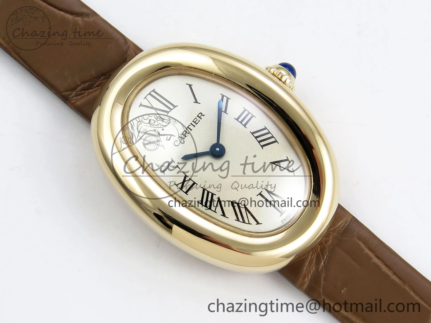 Baignoire De Cartier YG DRF 1:1 Best Edition Silver Dial on Brown Leather Strap Swiss Quartz
