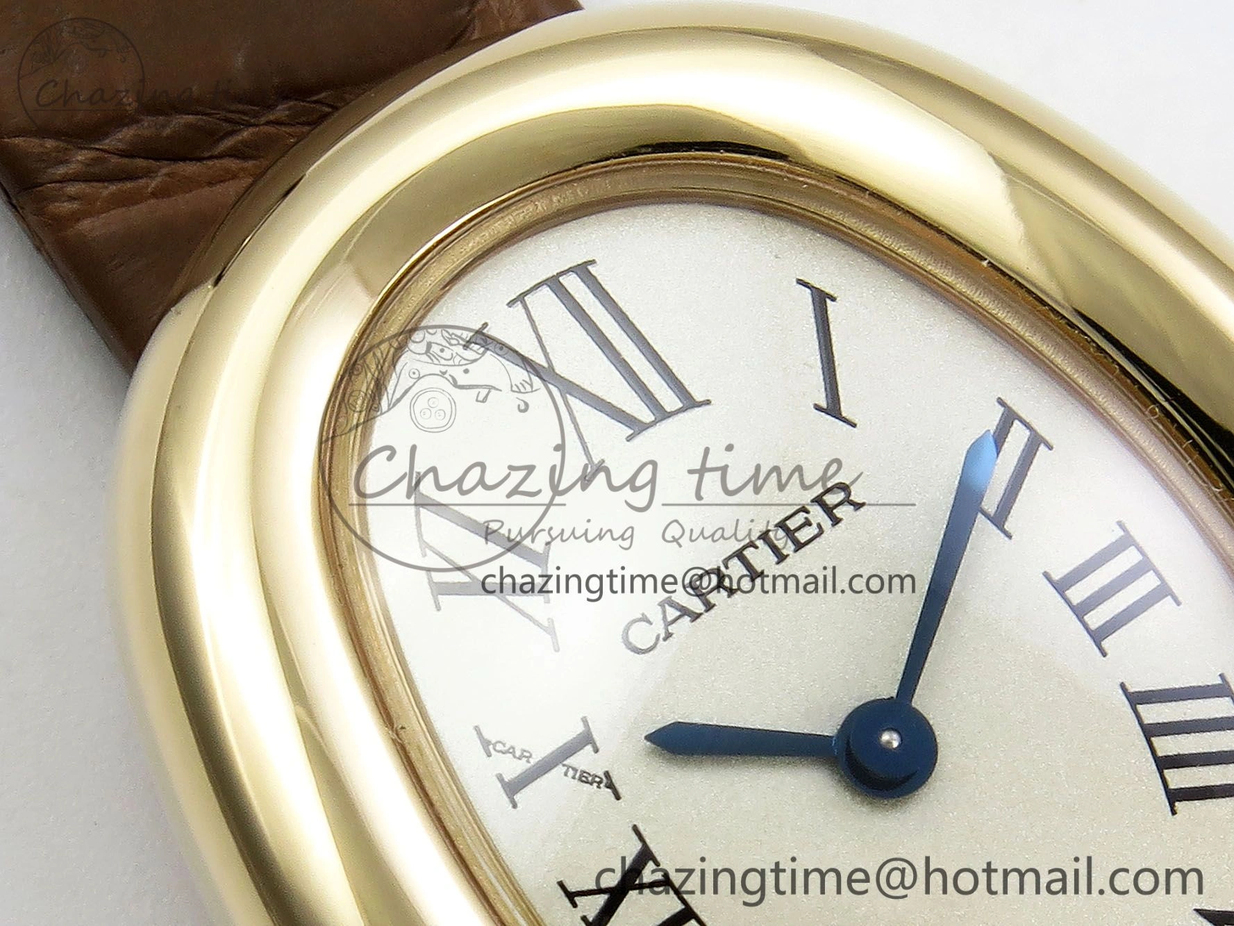 Baignoire De Cartier YG DRF 1:1 Best Edition Silver Dial on Brown Leather Strap Swiss Quartz