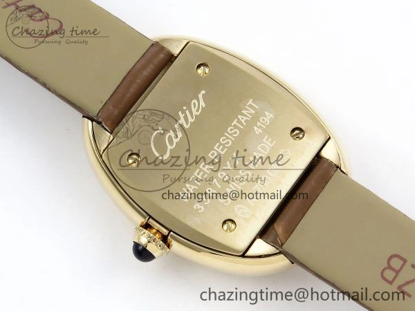Baignoire De Cartier YG DRF 1:1 Best Edition Silver Dial on Brown Leather Strap Swiss Quartz