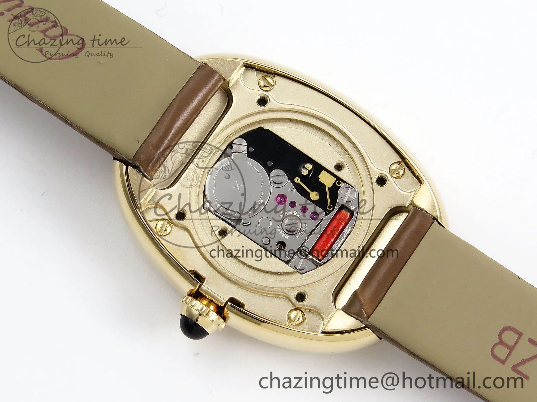Baignoire De Cartier YG DRF 1:1 Best Edition Silver Dial on Brown Leather Strap Swiss Quartz