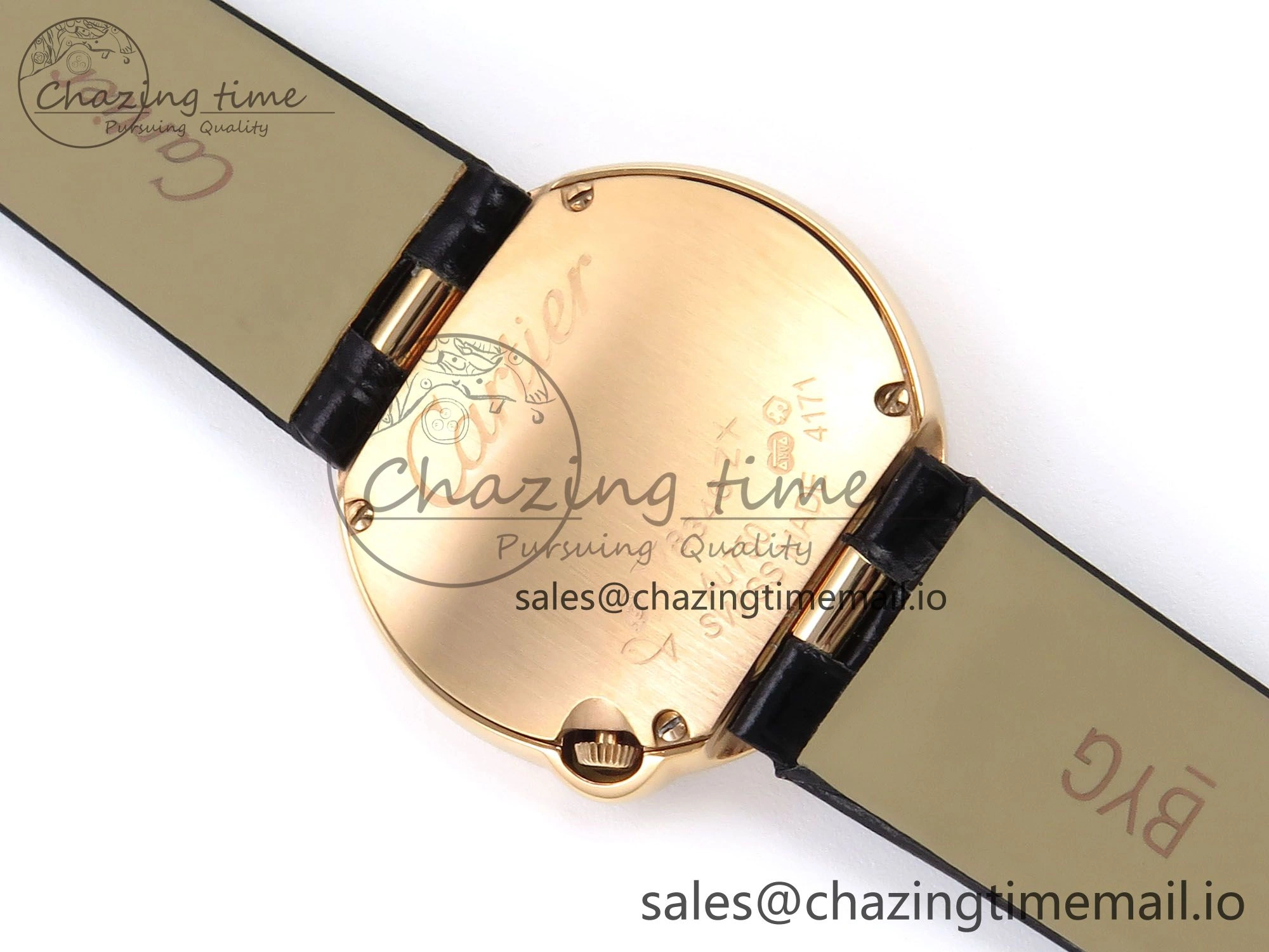 Ballon Blanc De Cartier 30mm RG AF 1:1 Best Edition Silvered Dial Diamonds Bezel on Black Leather Strap Ronda Quartz