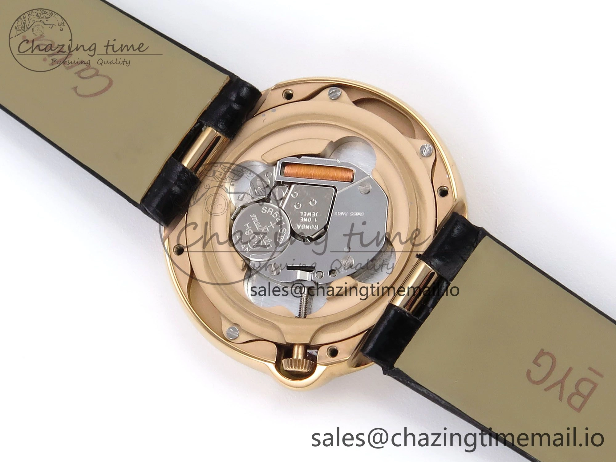 Ballon Blanc De Cartier 30mm RG AF 1:1 Best Edition Silvered Dial Diamonds Bezel on Black Leather Strap Ronda Quartz