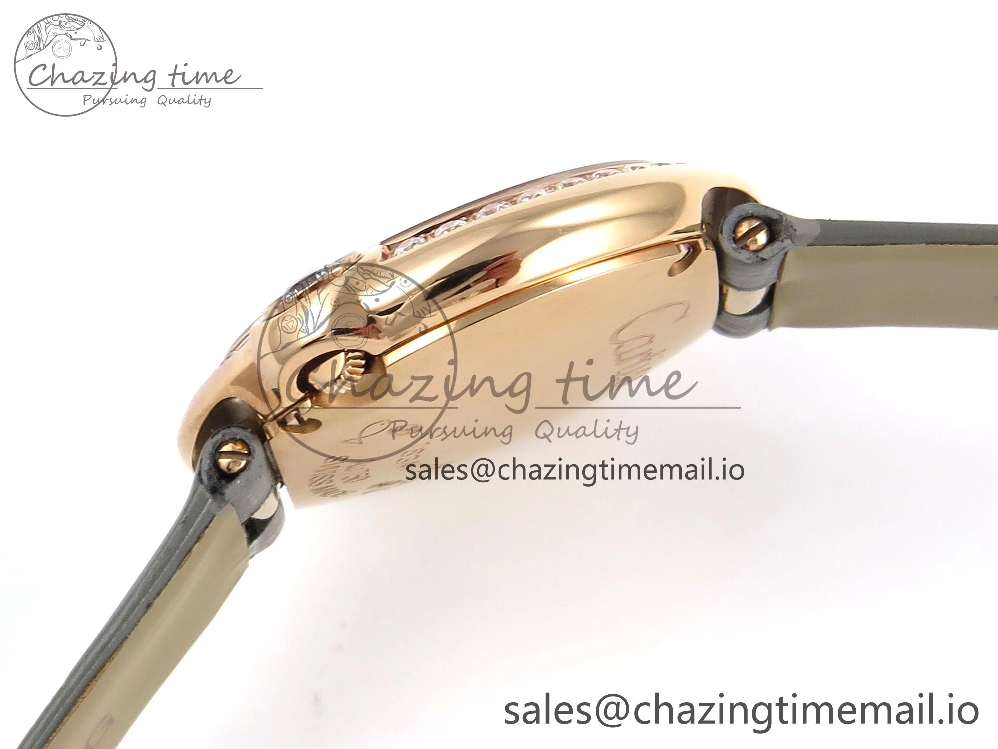Ballon Blanc De Cartier 30mm RG AF 1:1 Best Edition Silvered Dial Diamonds Bezel on Green Leather Strap Ronda Quartz