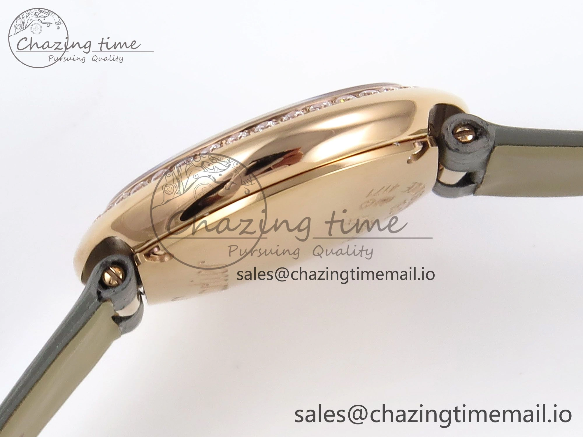 Ballon Blanc De Cartier 30mm RG AF 1:1 Best Edition Silvered Dial Diamonds Bezel on Green Leather Strap Ronda Quartz