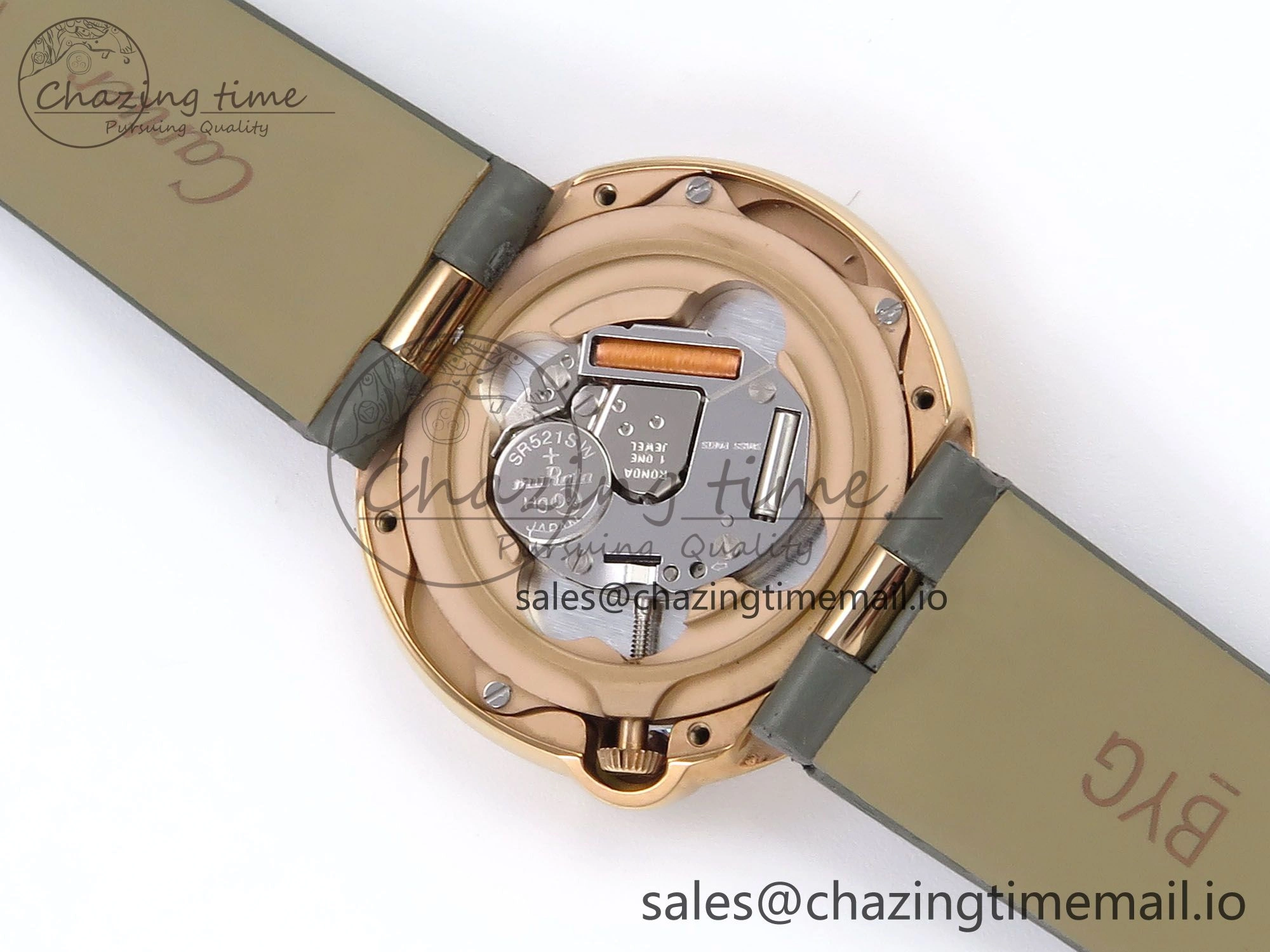 Ballon Blanc De Cartier 30mm RG AF 1:1 Best Edition Silvered Dial Diamonds Bezel on Green Leather Strap Ronda Quartz