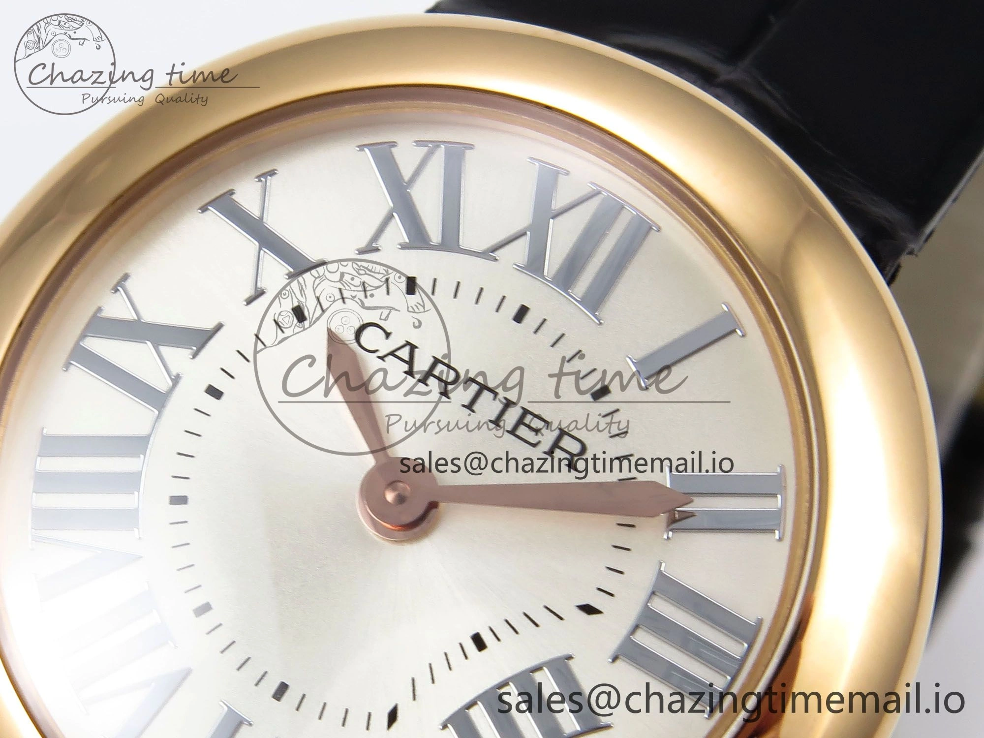 Ballon Blanc De Cartier 30mm RG AF 1:1 Best Edition Silvered Dial on Black Leather Strap Ronda Quartz
