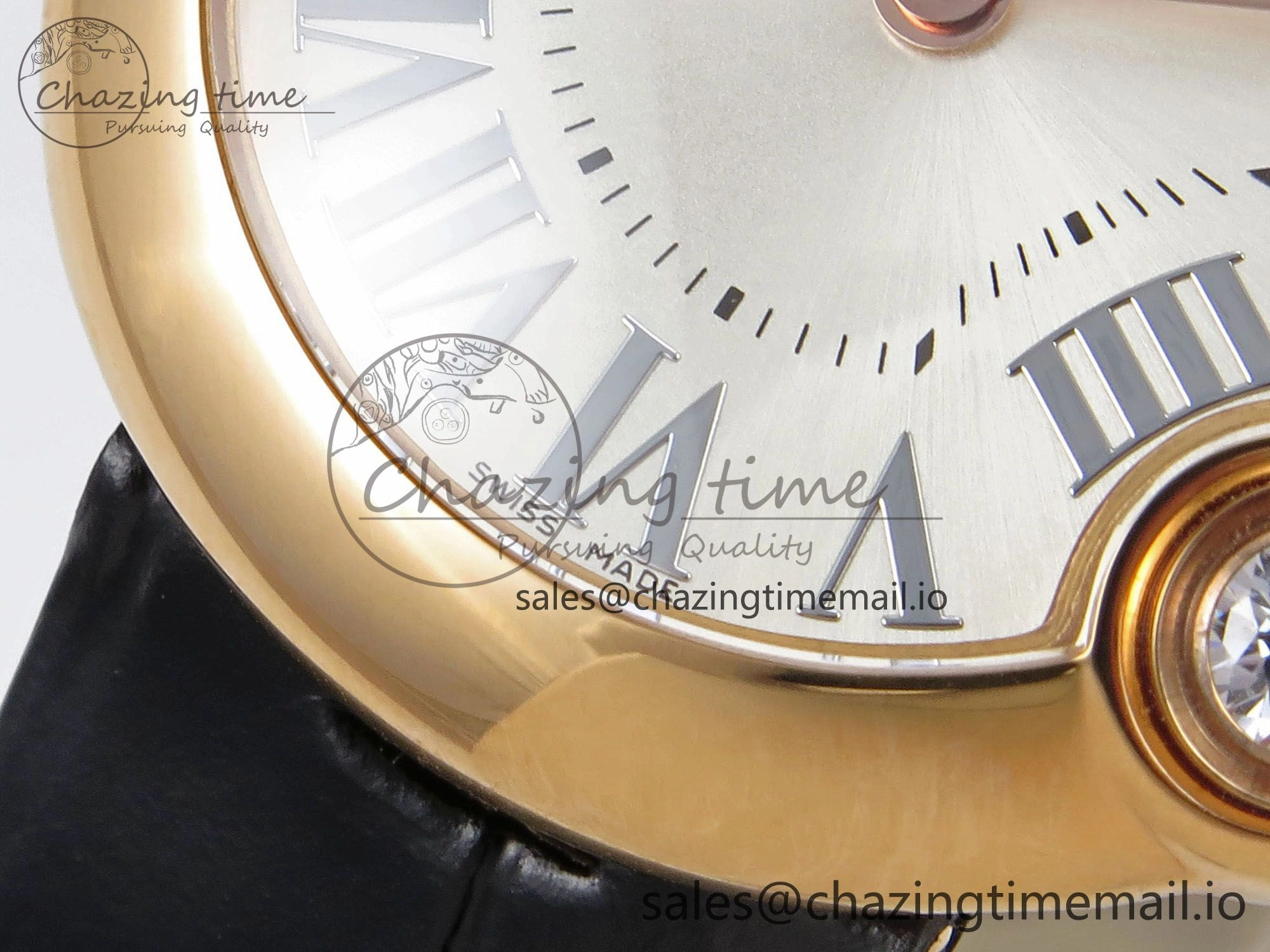 Ballon Blanc De Cartier 30mm RG AF 1:1 Best Edition Silvered Dial on Black Leather Strap Ronda Quartz