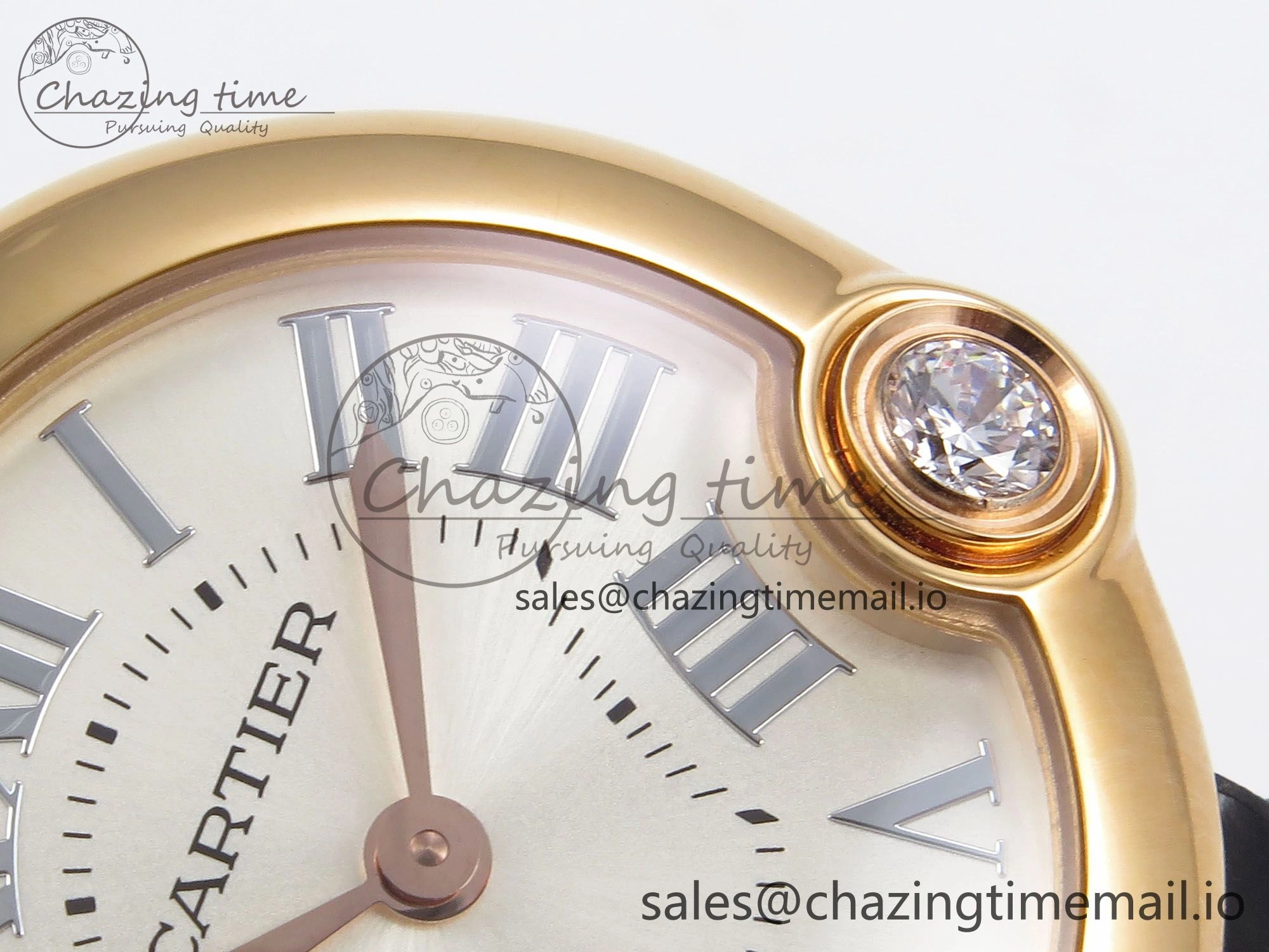 Ballon Blanc De Cartier 30mm RG AF 1:1 Best Edition Silvered Dial on Black Leather Strap Ronda Quartz