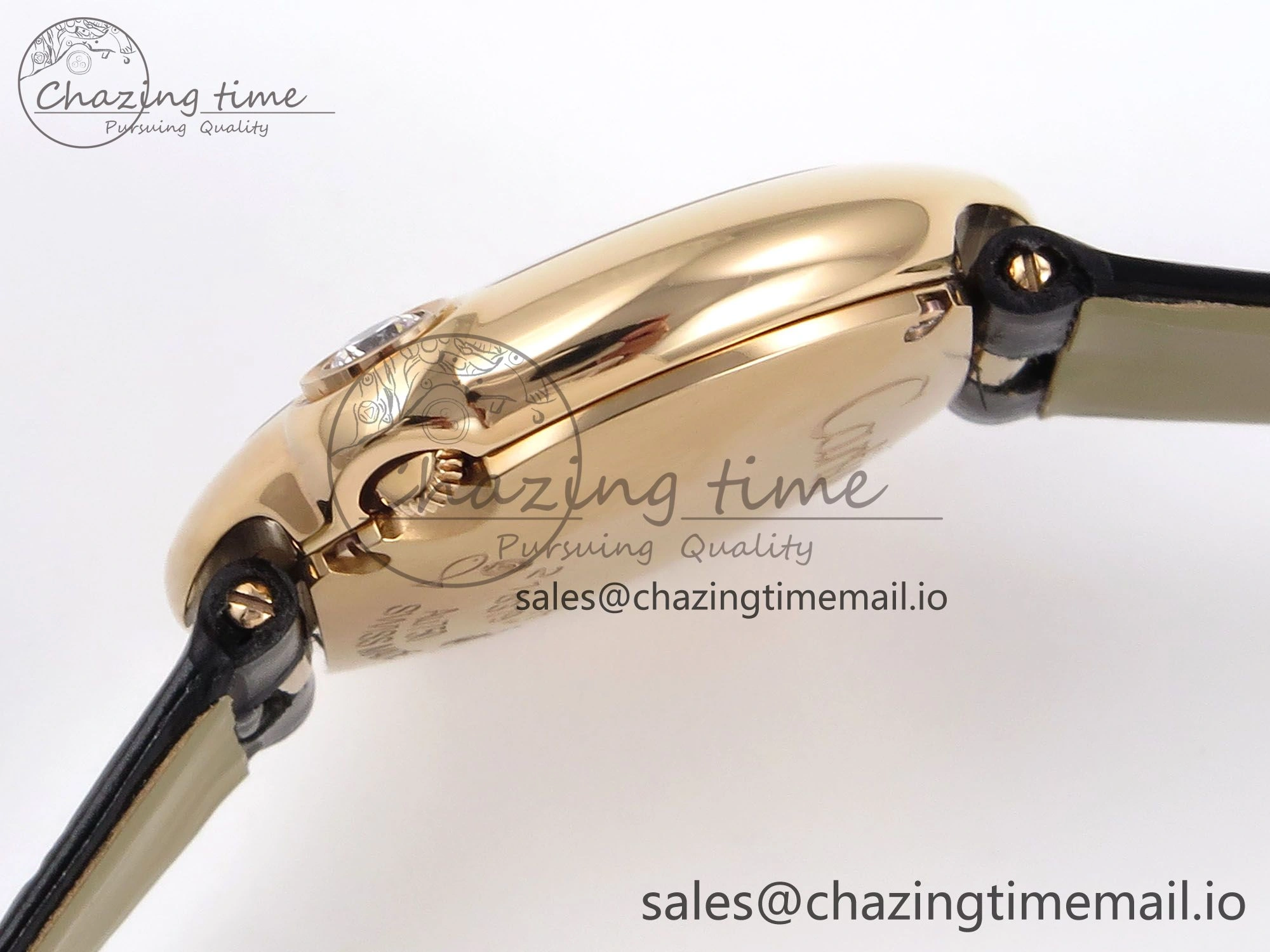 Ballon Blanc De Cartier 30mm RG AF 1:1 Best Edition Silvered Dial on Black Leather Strap Ronda Quartz