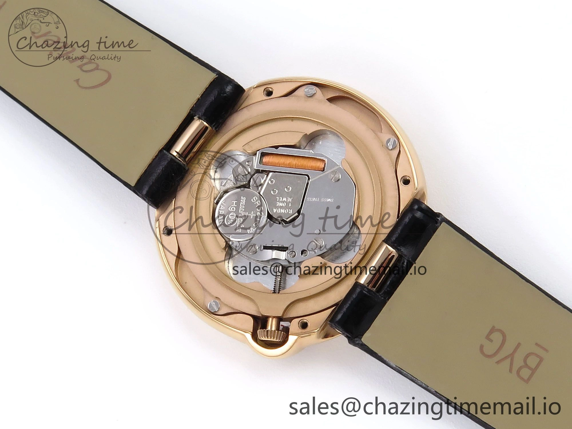 Ballon Blanc De Cartier 30mm RG AF 1:1 Best Edition Silvered Dial on Black Leather Strap Ronda Quartz
