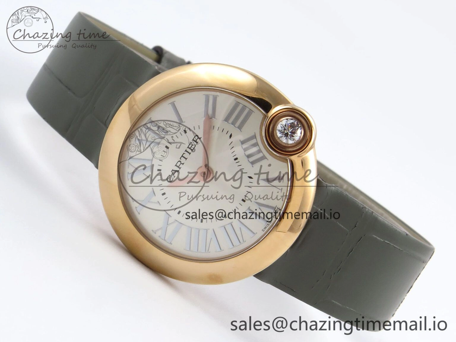 Ballon Blanc De Cartier 30mm RG AF 1:1 Best Edition Silvered Dial on Green Leather Strap Ronda Quartz