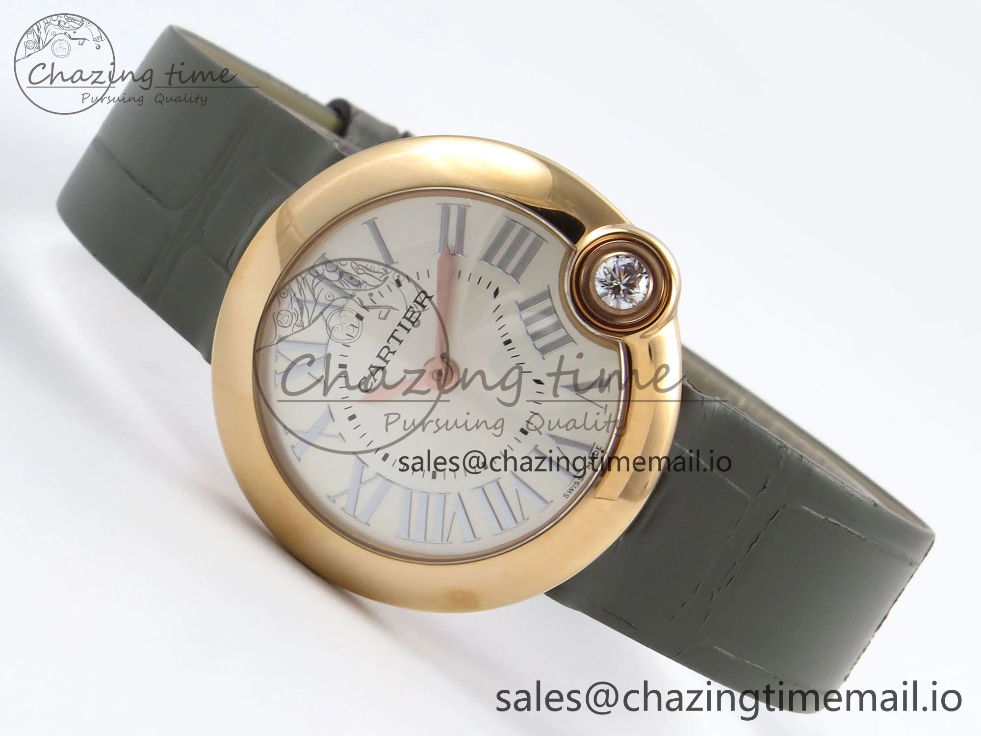 Ballon Blanc De Cartier 30mm RG AF 1:1 Best Edition Silvered Dial on Green Leather Strap Ronda Quartz