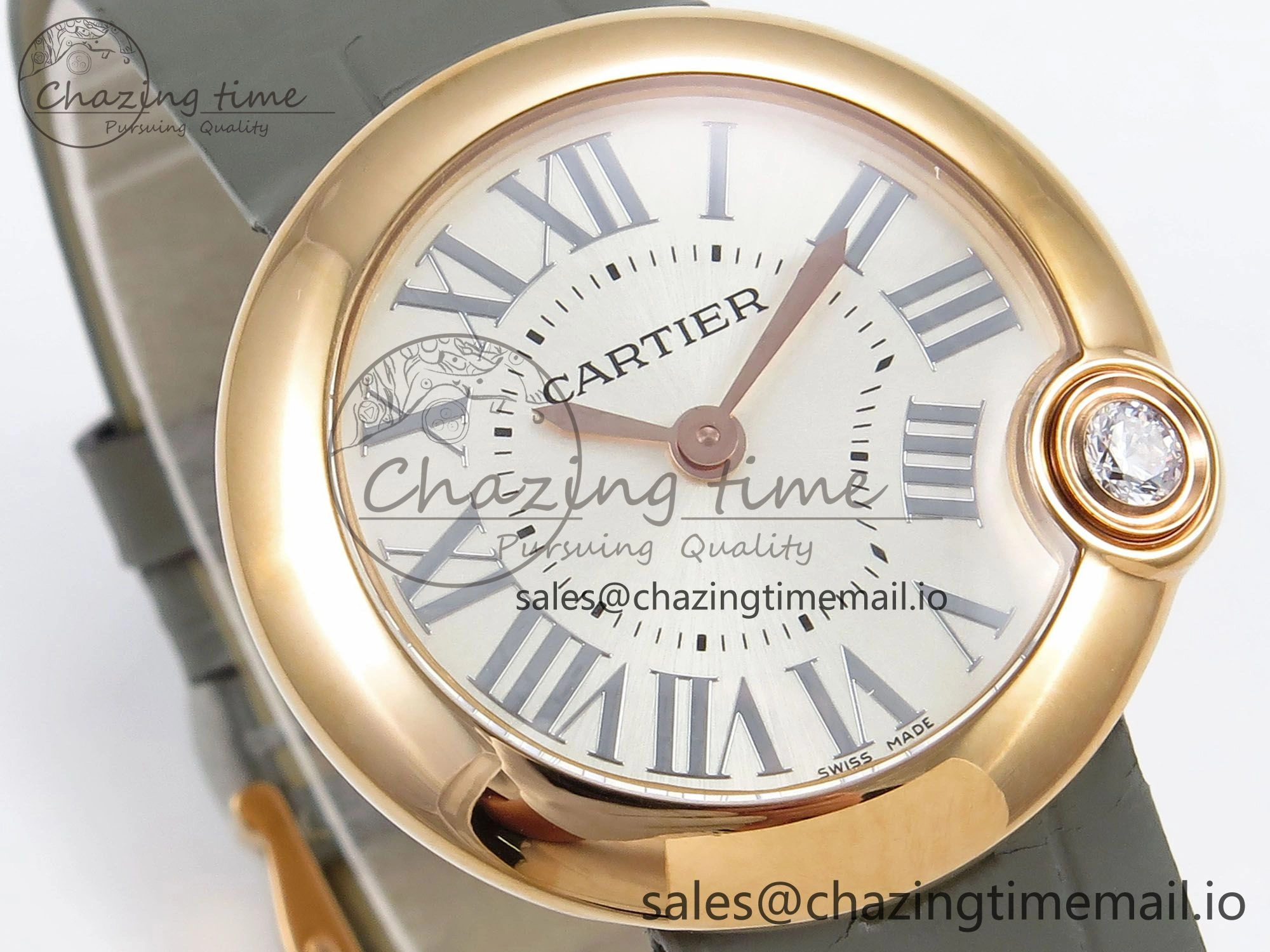 Ballon Blanc De Cartier 30mm RG AF 1:1 Best Edition Silvered Dial on Green Leather Strap Ronda Quartz