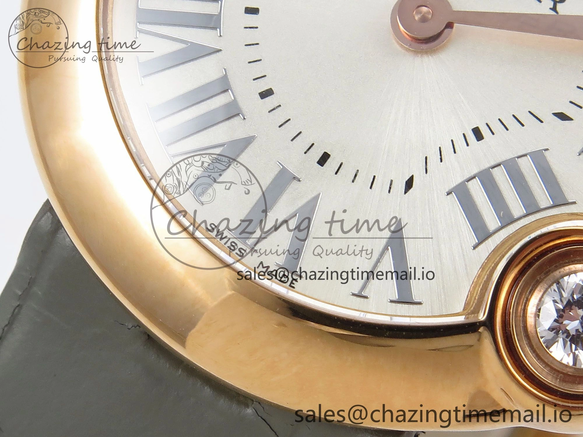 Ballon Blanc De Cartier 30mm RG AF 1:1 Best Edition Silvered Dial on Green Leather Strap Ronda Quartz