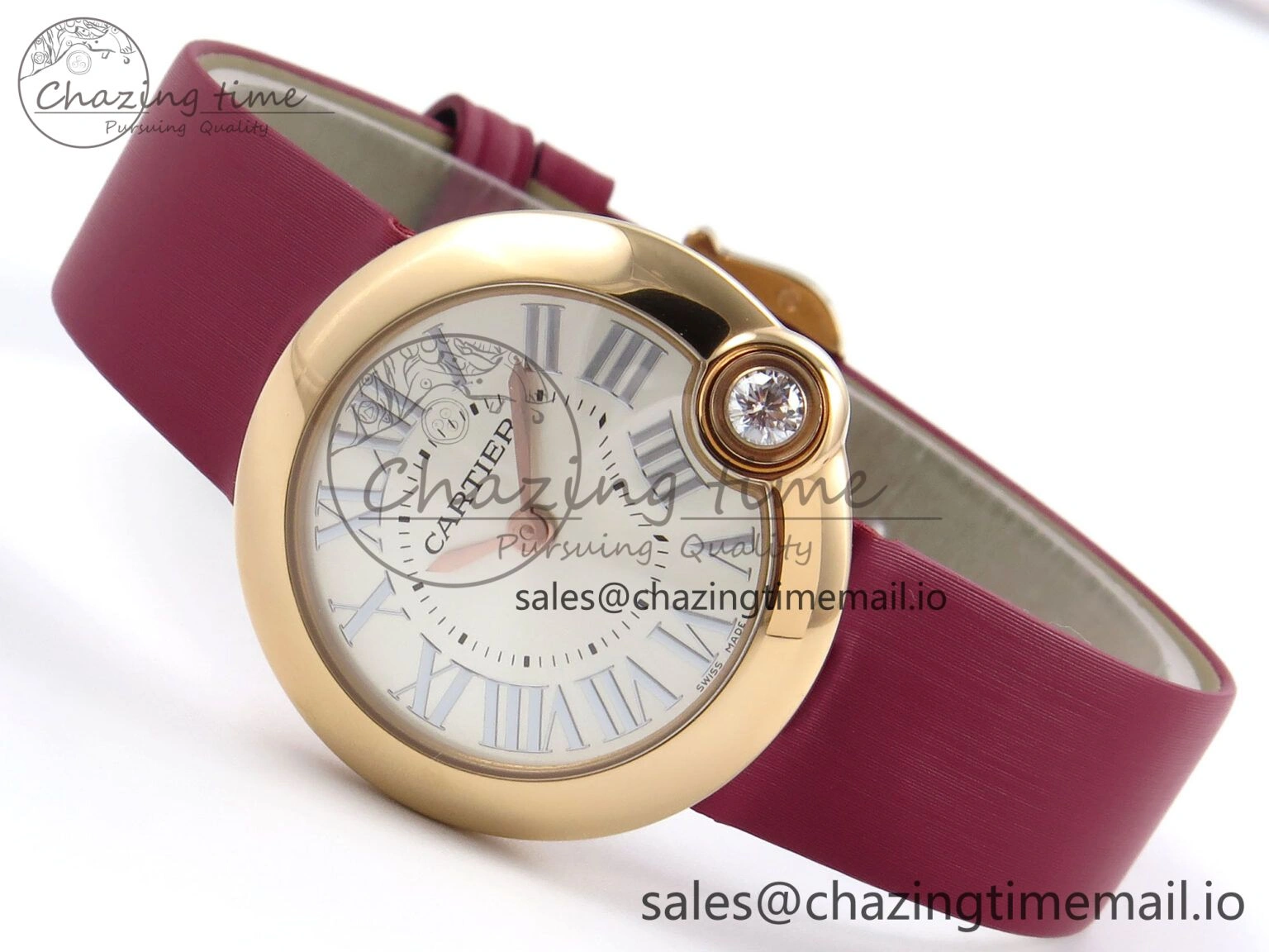 Ballon Blanc De Cartier 30mm RG AF 1:1 Best Edition Silvered Dial on Red Fabric Strap Ronda Quartz