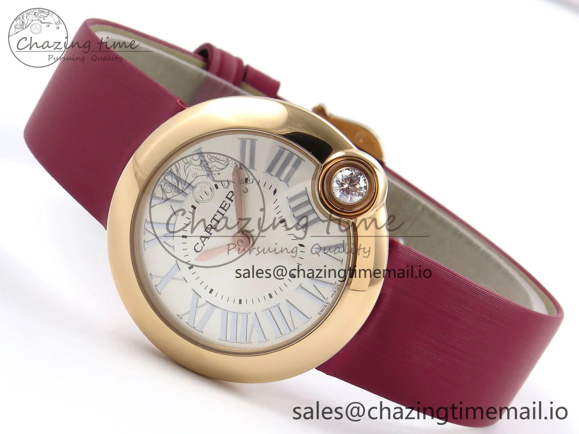 Ballon Blanc De Cartier 30mm RG AF 1:1 Best Edition Silvered Dial on Red Fabric Strap Ronda Quartz