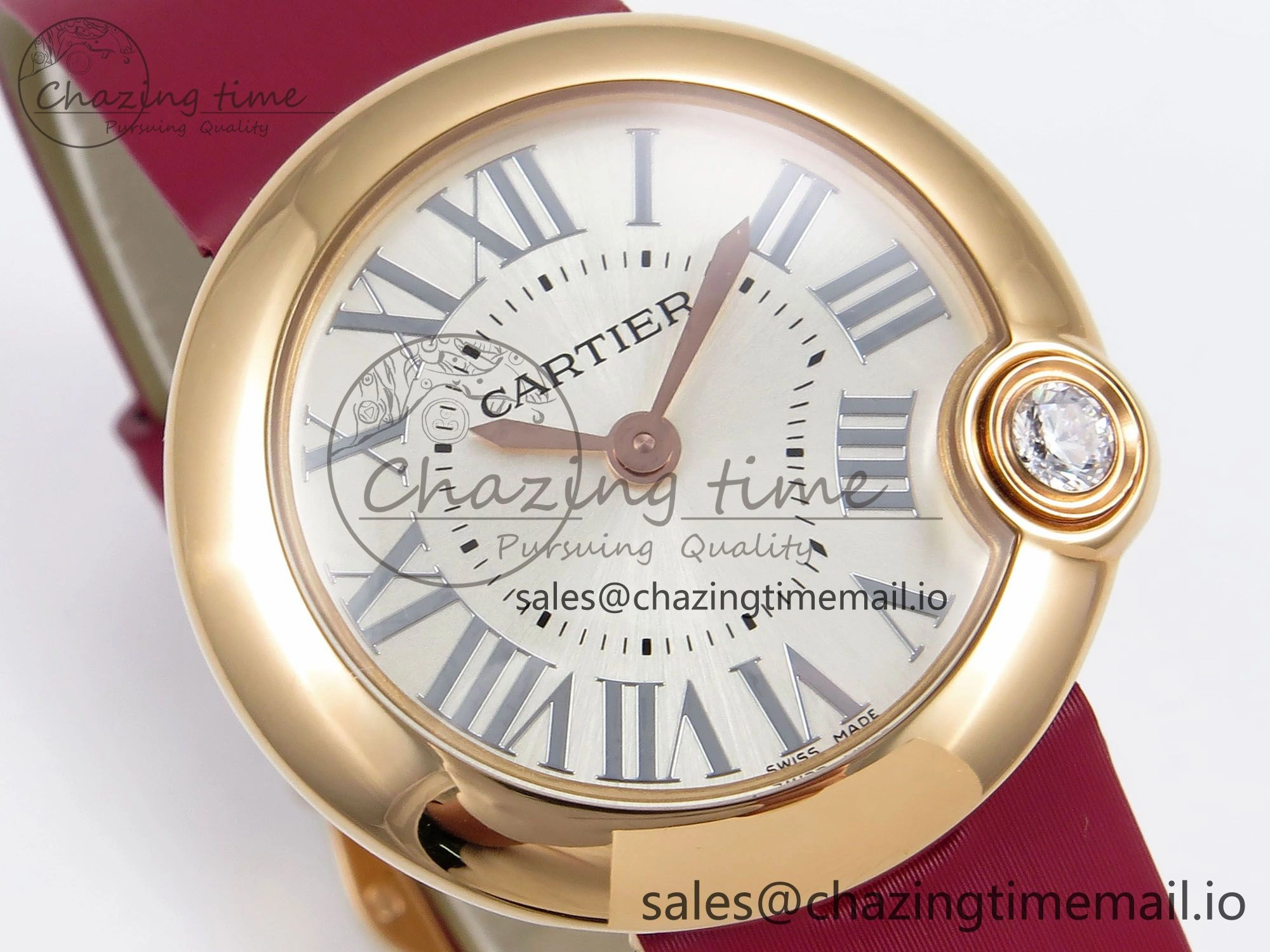Ballon Blanc De Cartier 30mm RG AF 1:1 Best Edition Silvered Dial on Red Fabric Strap Ronda Quartz