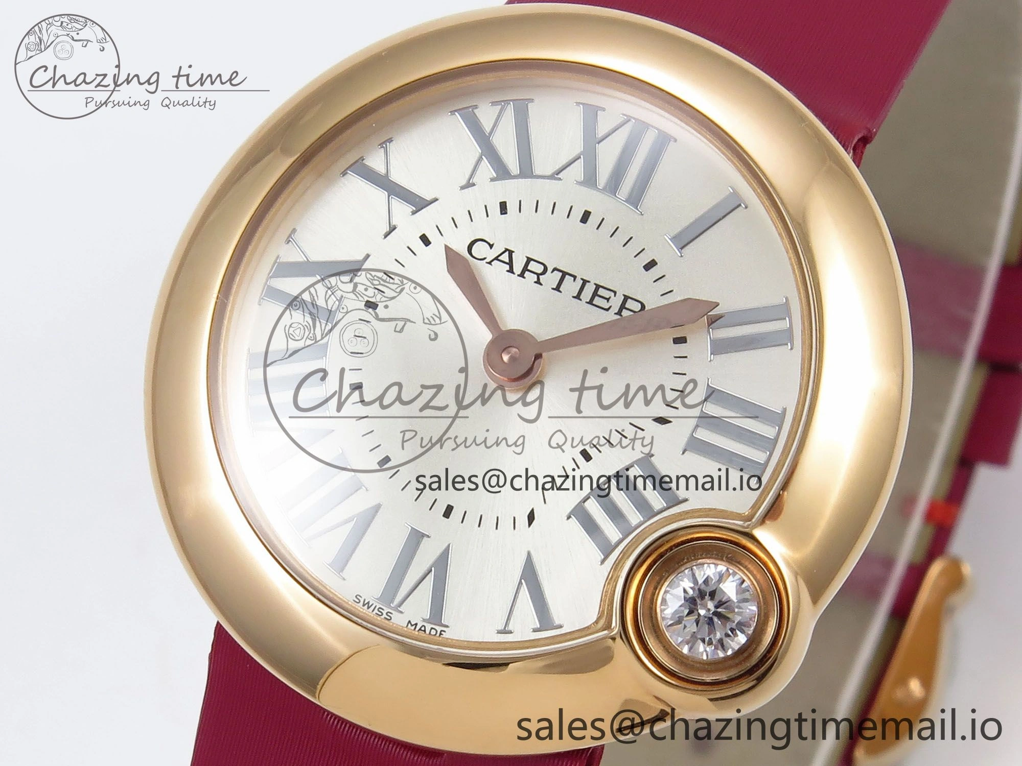 Ballon Blanc De Cartier 30mm RG AF 1:1 Best Edition Silvered Dial on Red Fabric Strap Ronda Quartz