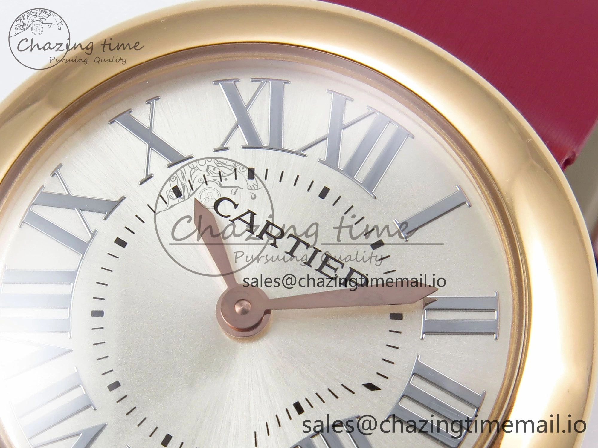 Ballon Blanc De Cartier 30mm RG AF 1:1 Best Edition Silvered Dial on Red Fabric Strap Ronda Quartz