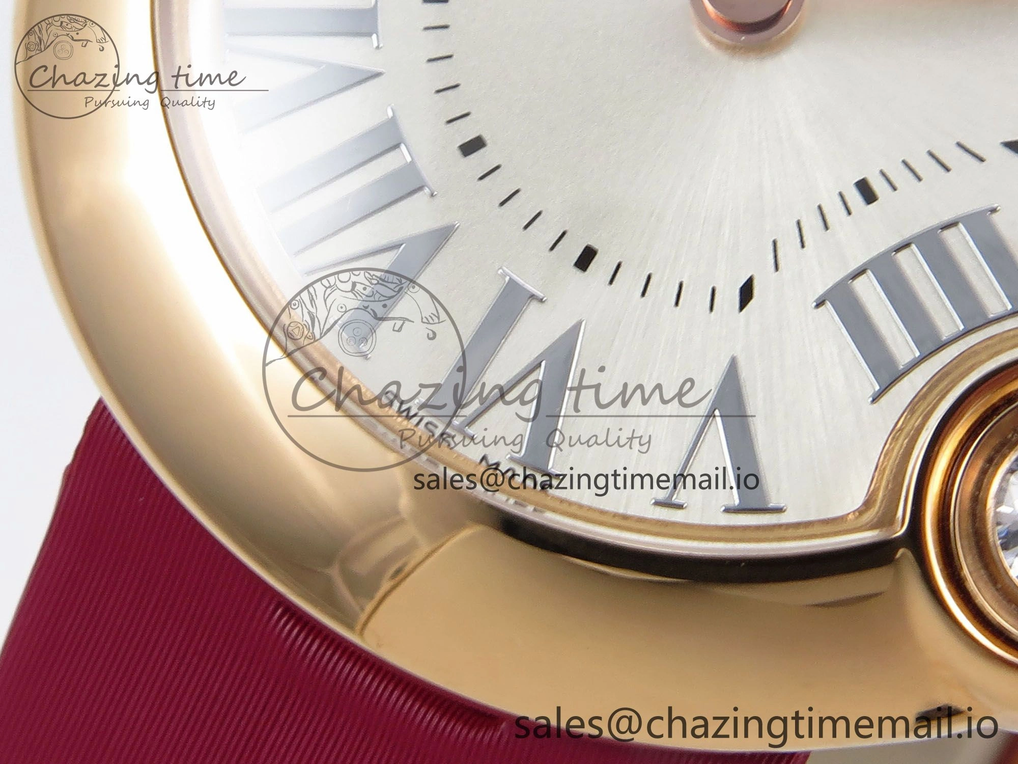Ballon Blanc De Cartier 30mm RG AF 1:1 Best Edition Silvered Dial on Red Fabric Strap Ronda Quartz