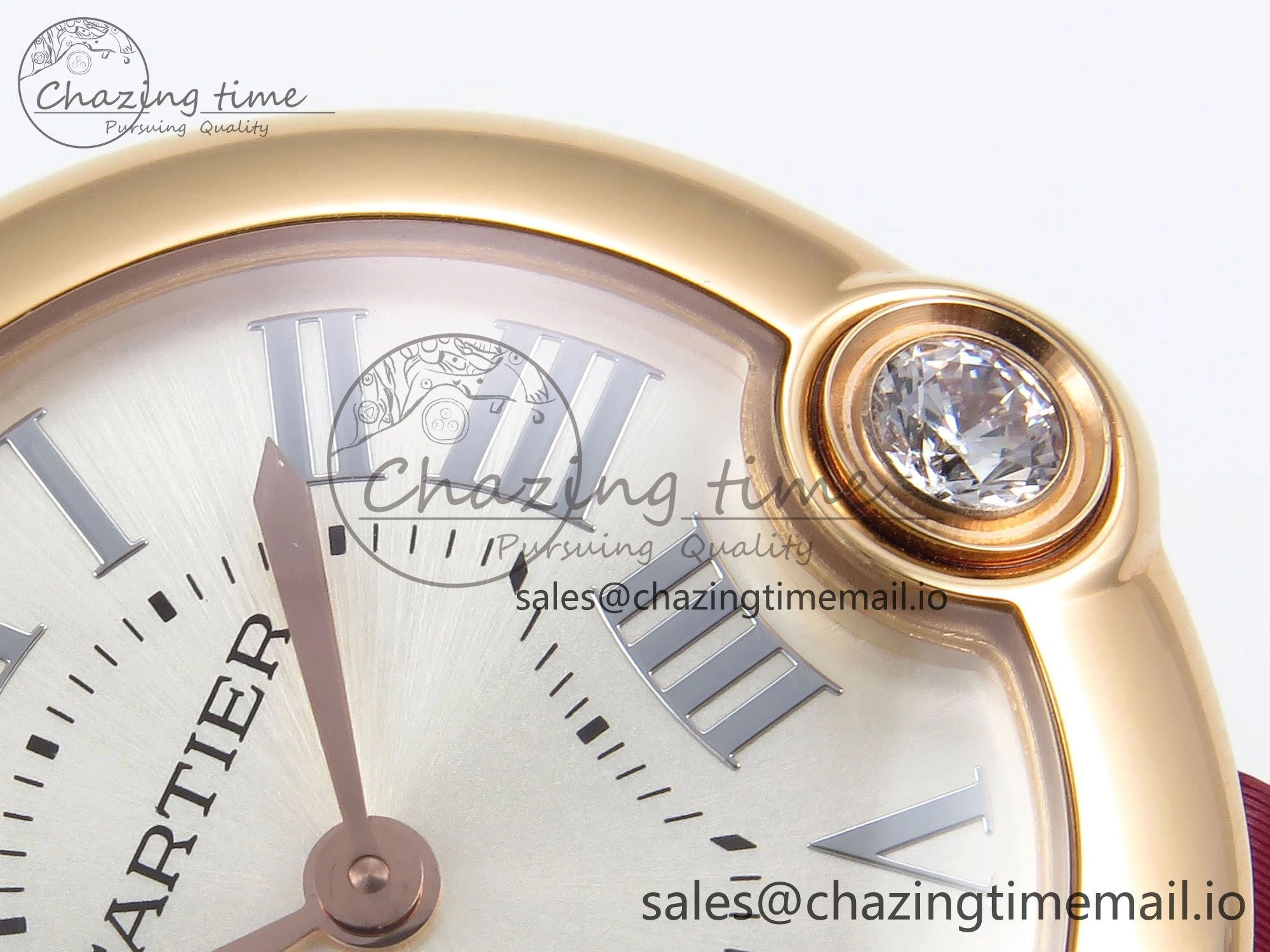 Ballon Blanc De Cartier 30mm RG AF 1:1 Best Edition Silvered Dial on Red Fabric Strap Ronda Quartz