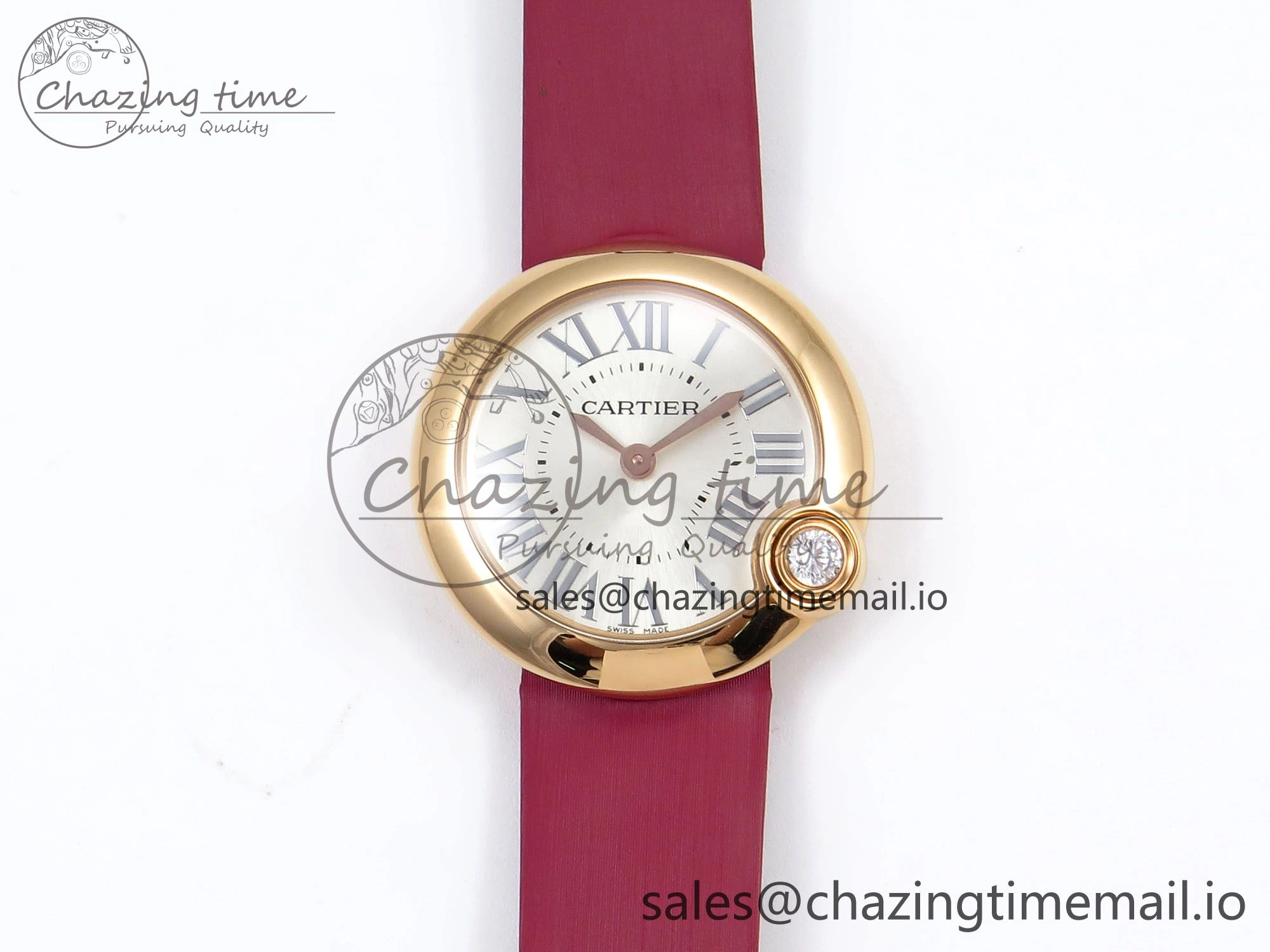 Ballon Blanc De Cartier 30mm RG AF 1:1 Best Edition Silvered Dial on Red Fabric Strap Ronda Quartz
