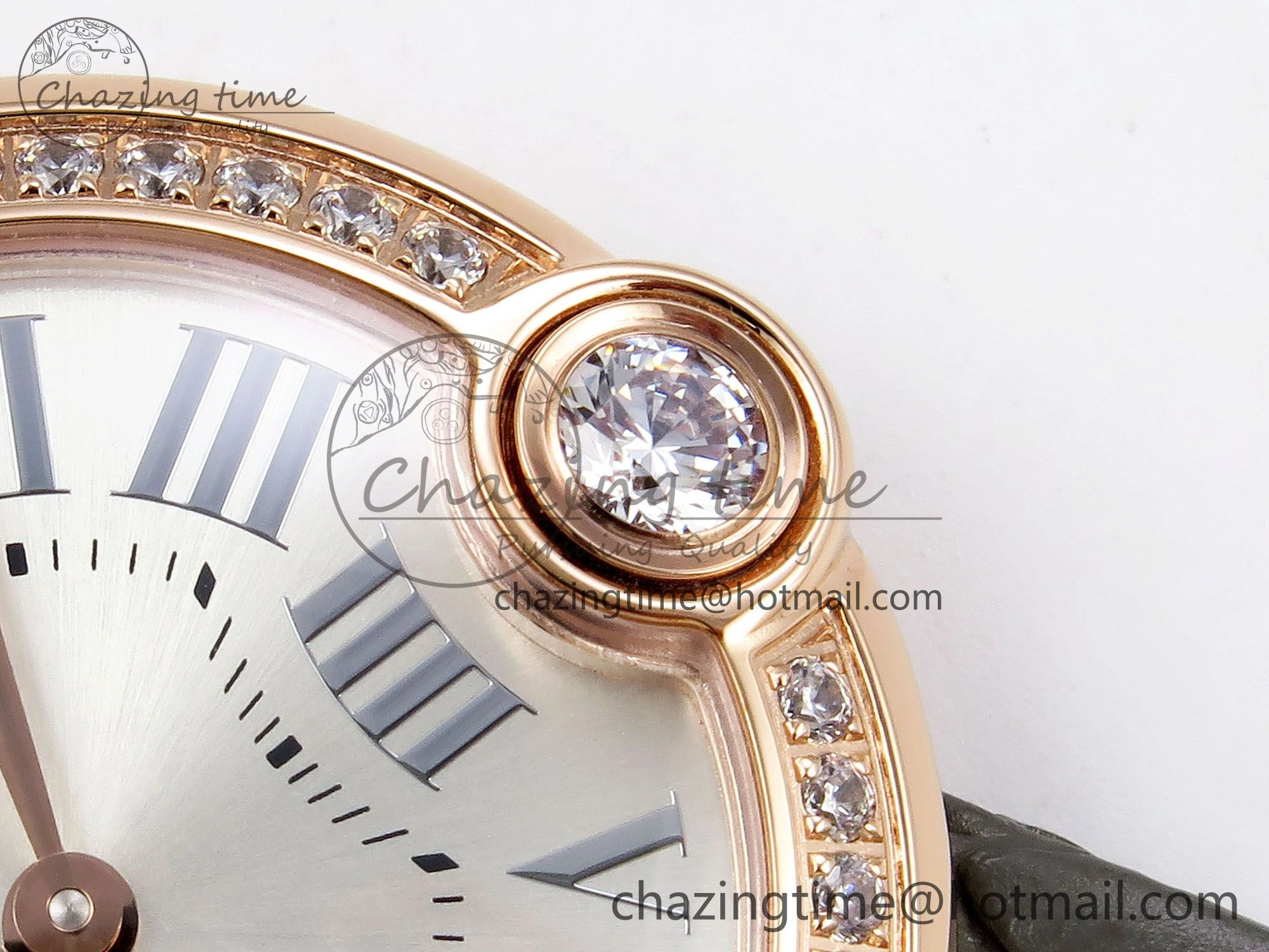 Ballon Blanc De Cartier 30mm RG DRF 1:1 Best Edition Silvered Texture Dial Diamonds Bezel on Green Leather Strap Ronda Quartz